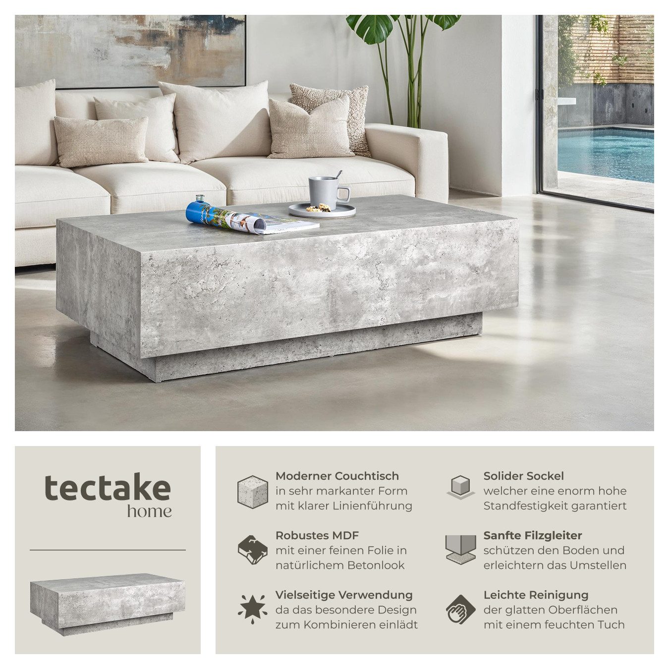 tectake Couchtisch Beistelltisch Lasley mit Standfuß, günstig online kaufen