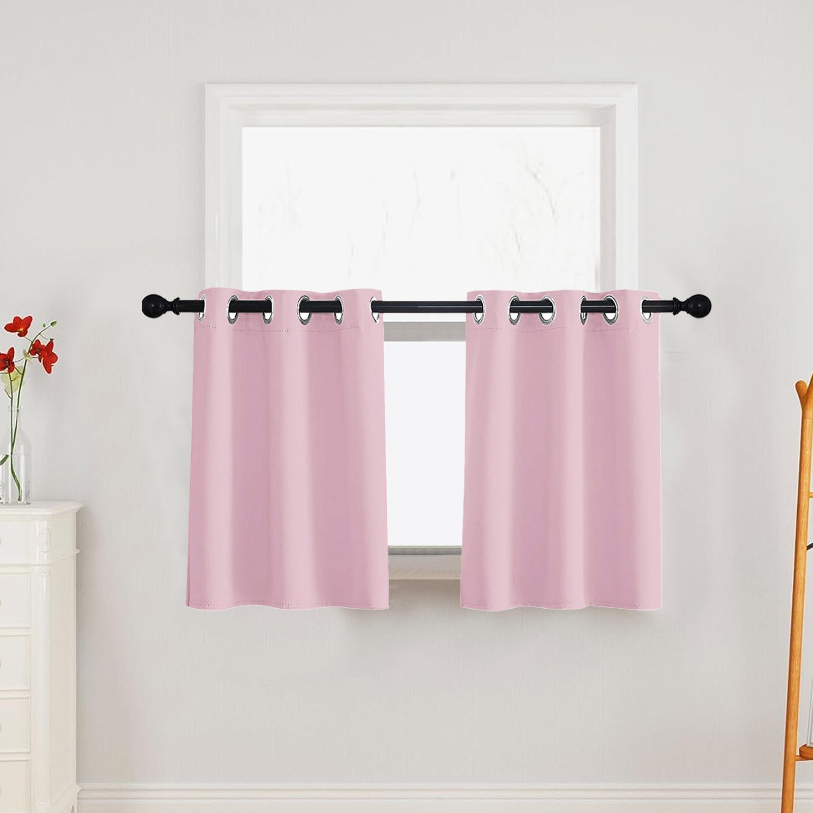 Sunicol Scheibengardine Blickdicht Bistrogardine mit Öse Kurzgardine Fenster Vorhänge Küchen (1 St), Verdunkelungsgardinen für Küche, Büros, Wohnzimmer, Schlafzimmer