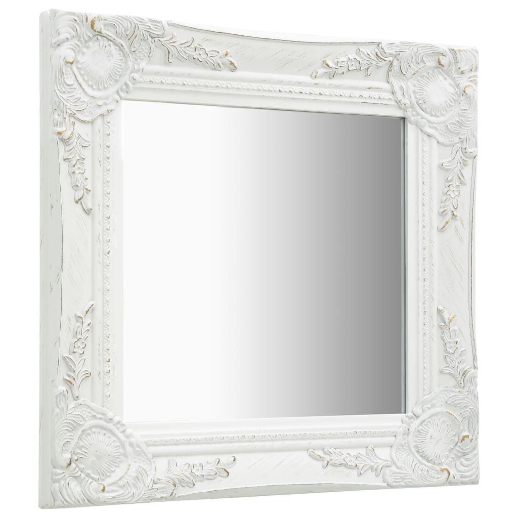 furnicato Wandspiegel Weiß 40 x 40 cm mit Barockrahmen (1-St), Antik-Glasspiegel mit abgeschrägter Kante und Haken für Ankleidezimmer