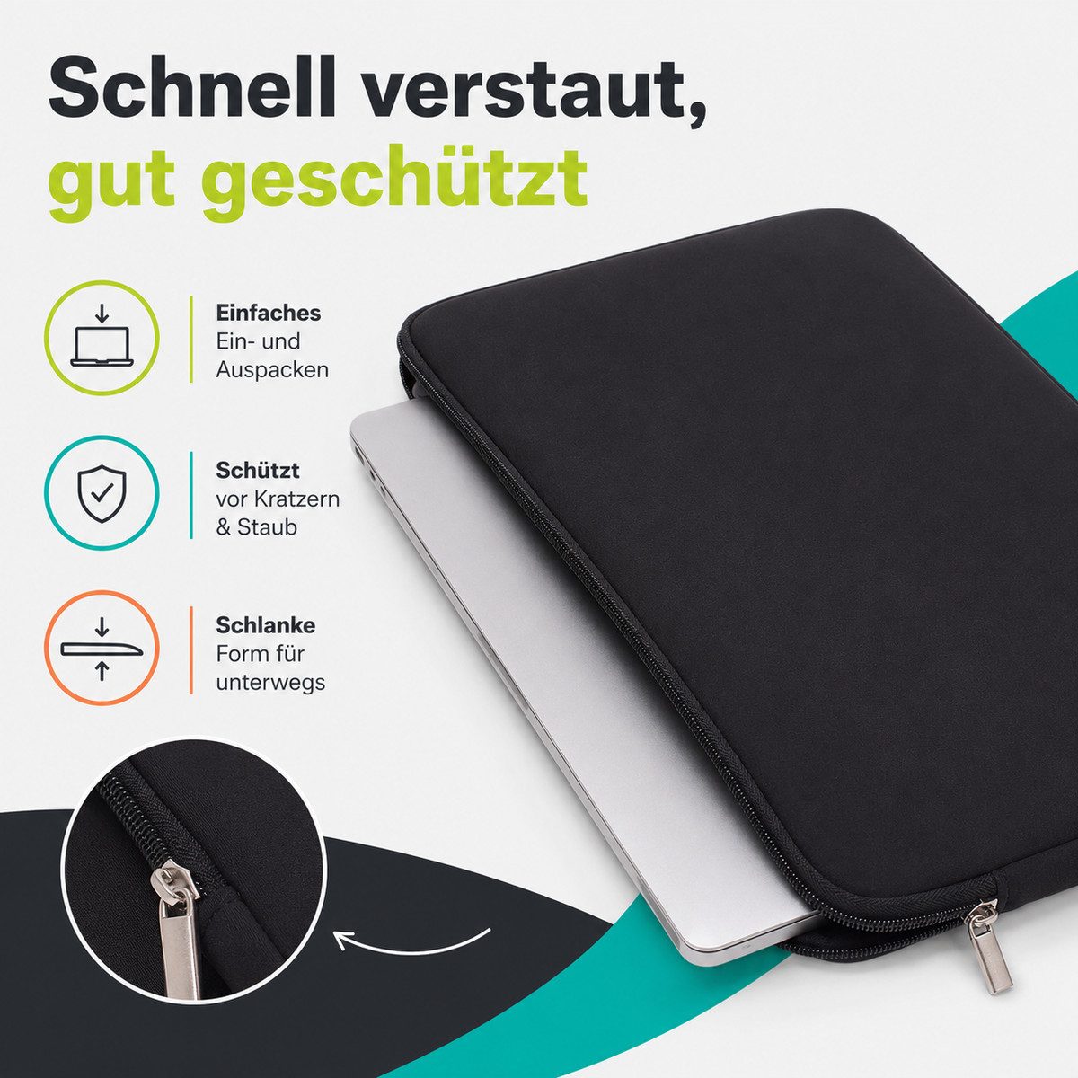 König Design Laptoptasche Universal Notebooktasche 15 Zoll Sleeve Tasche Hülle Laptop Case Cover, weiches Innenfutter zum Schutz vor Kratzern – Bild 5 von 5