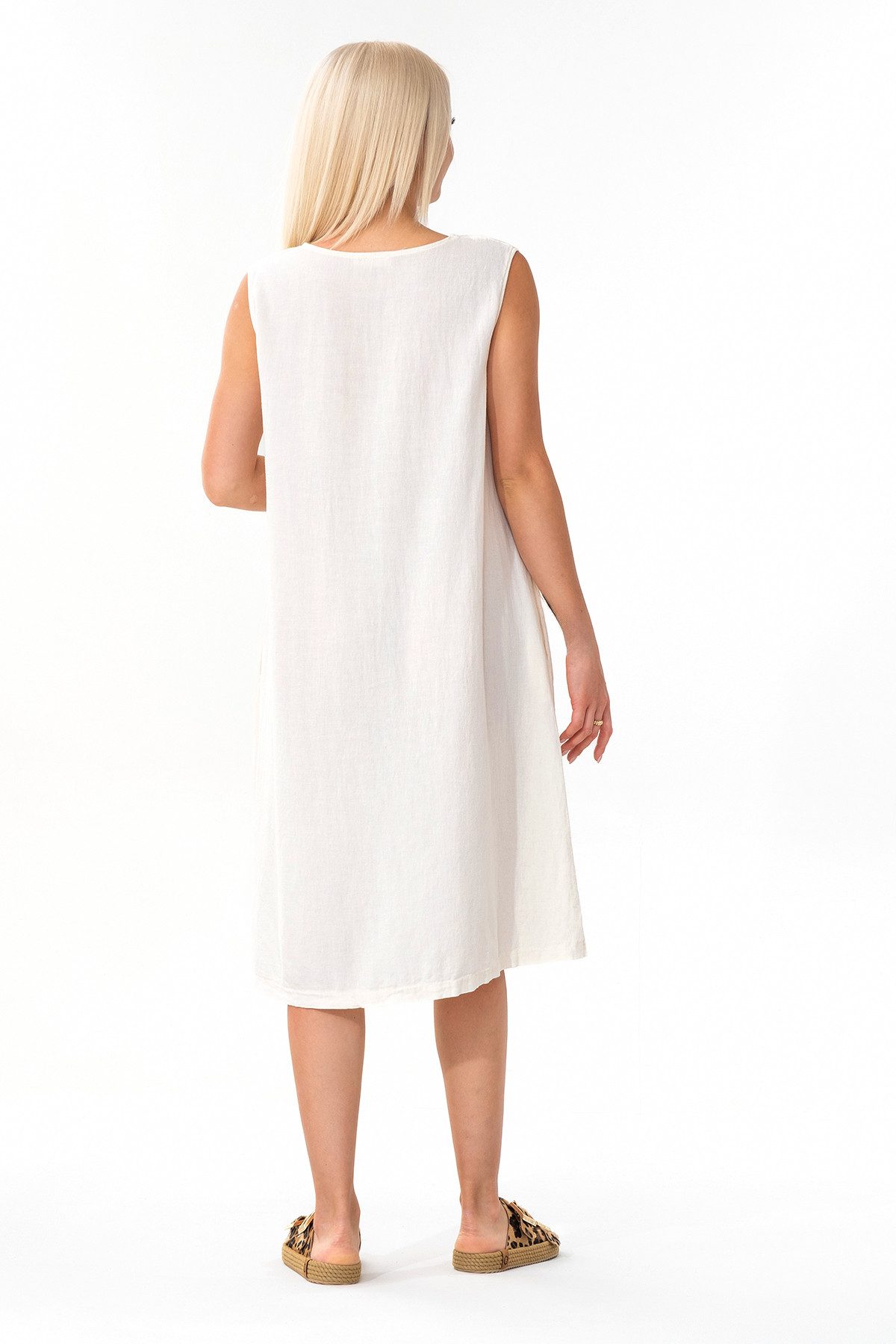 WENOR Sommerkleid aus Leinenmix mit Taschen, Strandkleid ärmellos, locker geschnitten (1-tlg) Ideal für warme Tage, pflegeleicht, mit Eingrifftaschen