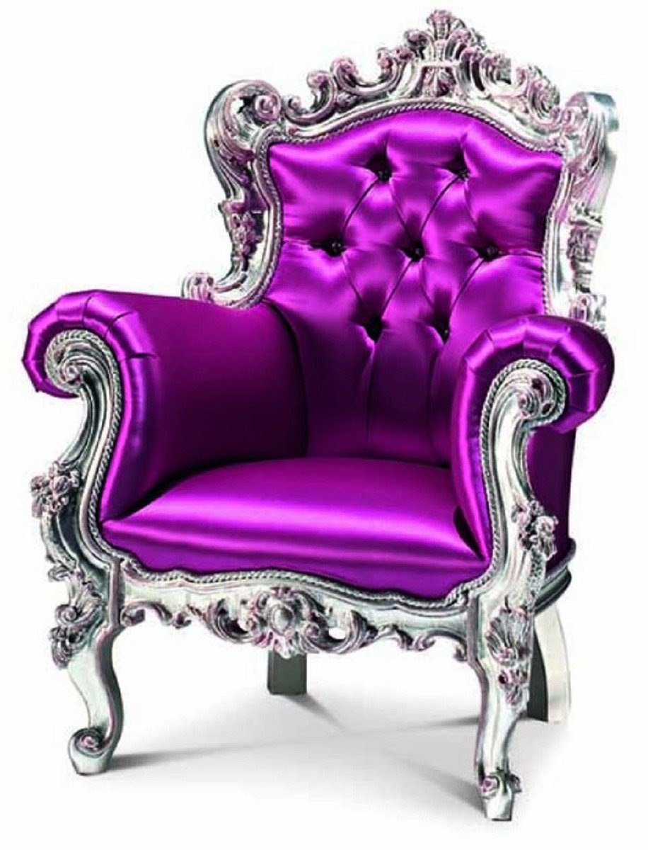 Casa Padrino Sessel Casa Padrino Luxus Barock Kindersessel Fuchsia / Silber - Barockstil Kinderzimmer Sessel mit Swarovski Kristallglas - Barock Kinder Möbel - Barock Kinderzimmer Möbel - Luxus Qualität - Made in Italy