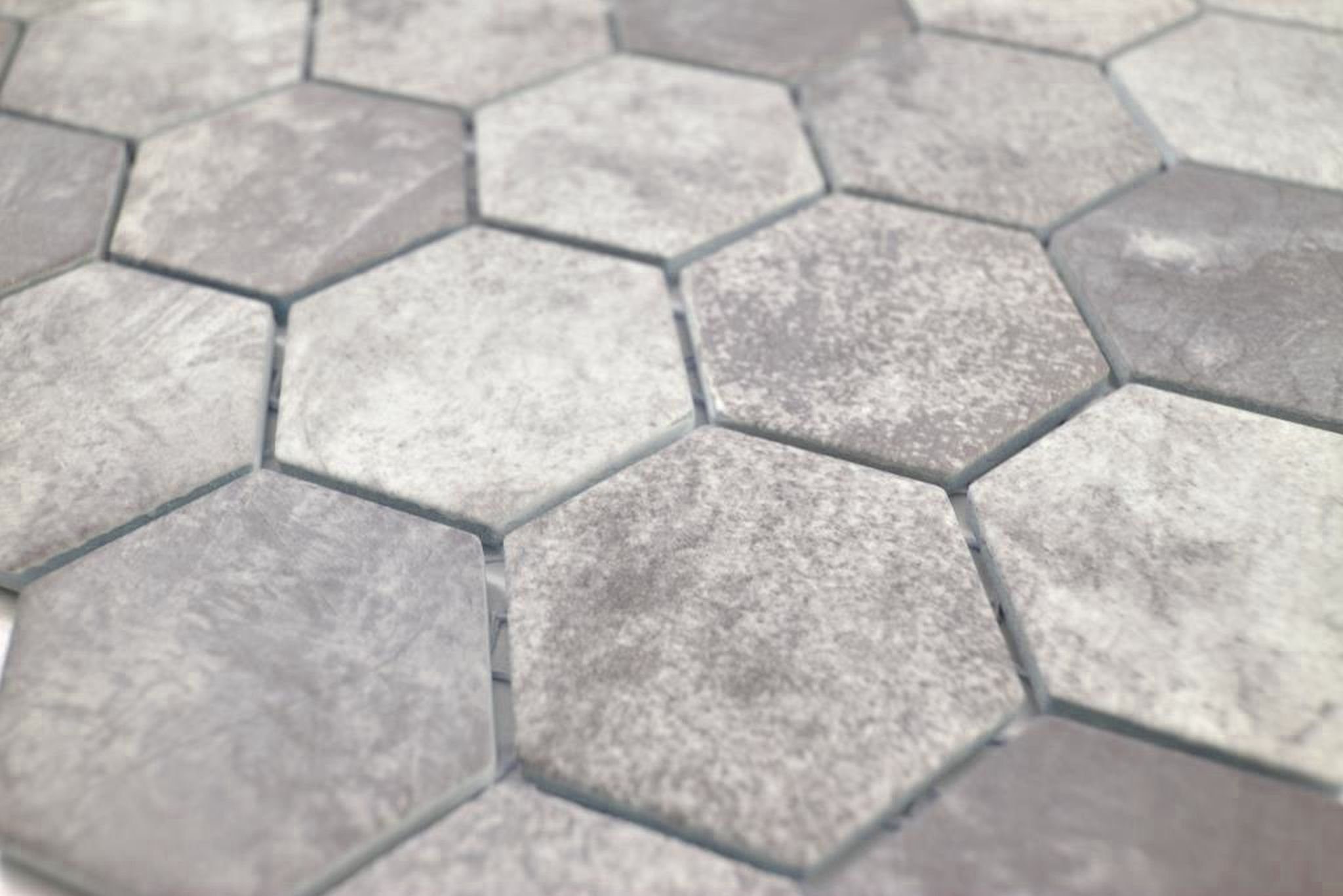 Mosani Mosaikfliesen Hexagonale Sechseck Mosaik Fliese Keramik Zementoptik dunkelgrau