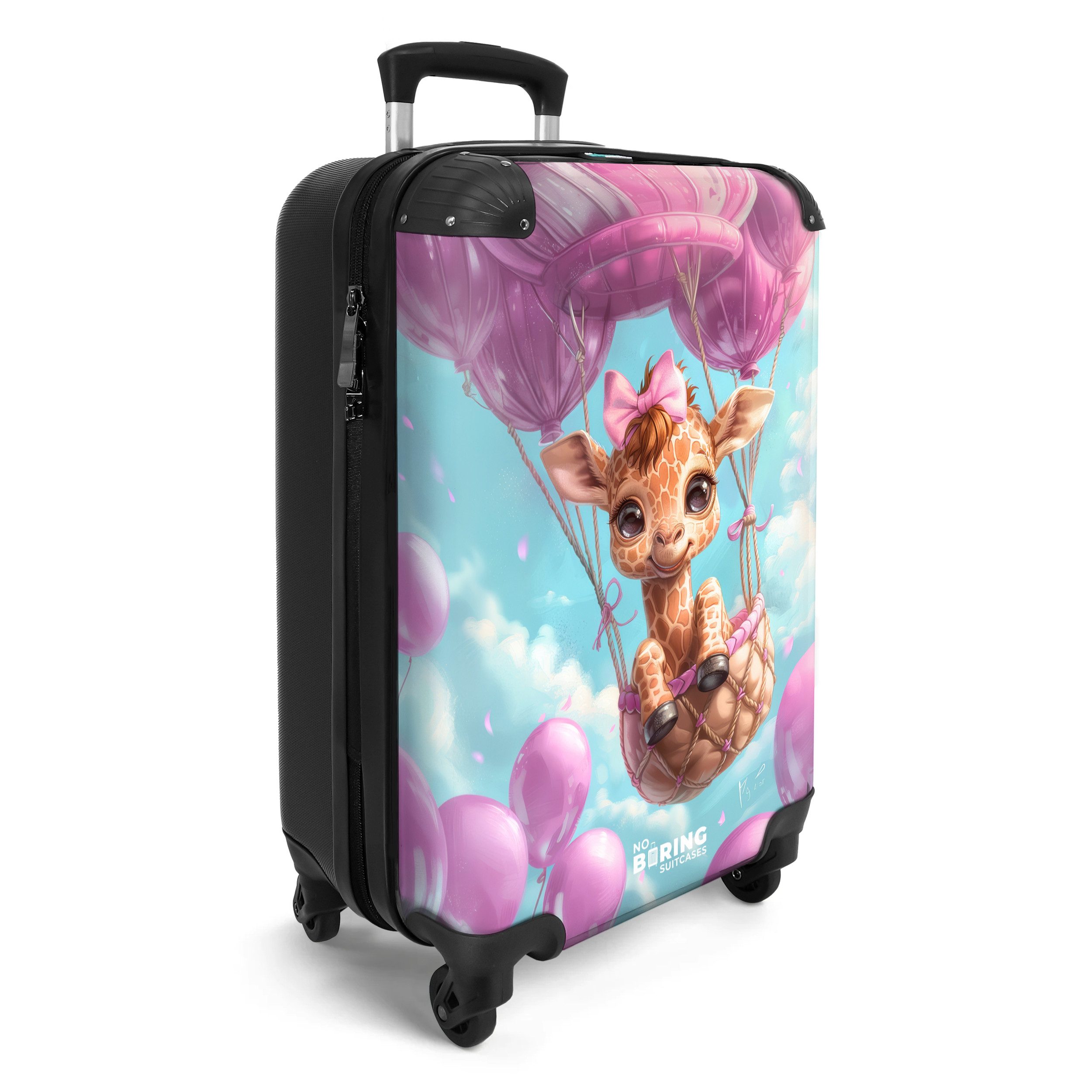 NoBoringSuitcases.com© Kinderkoffer Giraffe - Heißluftballon - Niedlich 55x35x20cm, 4 Rollen, Reisetasche mit Rollen, Koffer Handgepäck Flugzeug