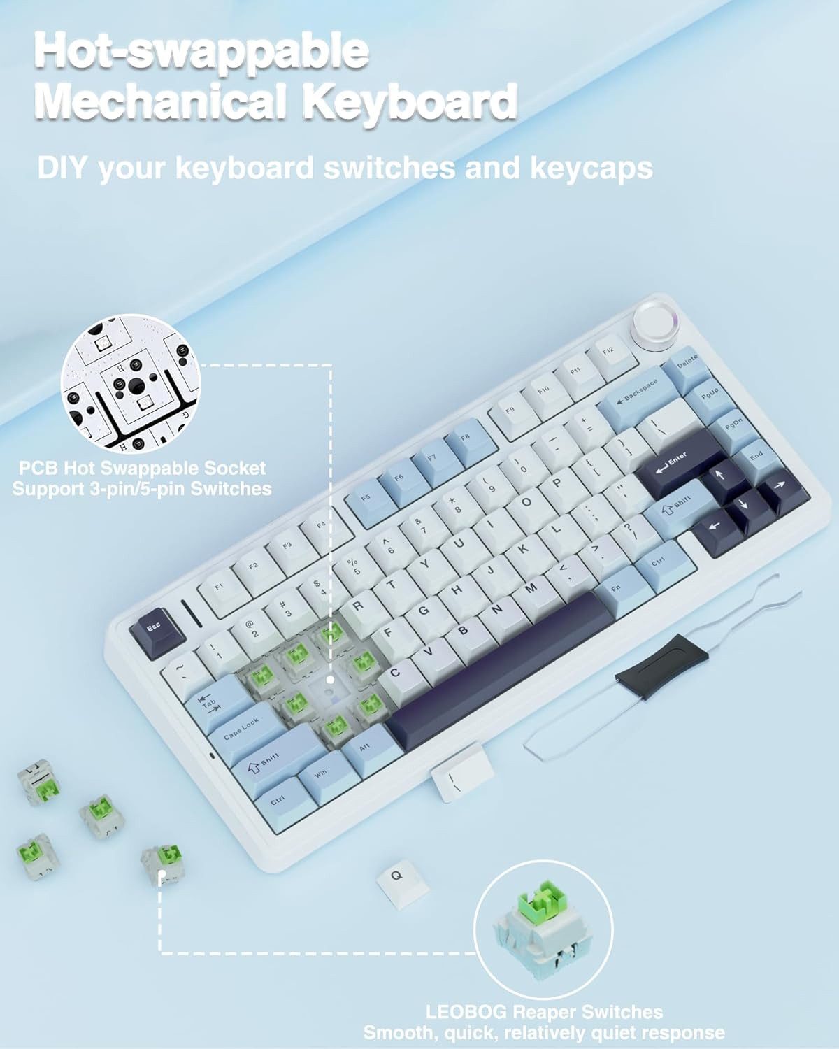 nsihing AULA F75 Mechanische Tastatur, 75%, Hot Swap, Knopf, RGB Gaming-Tastatur – Bild 5 von 5