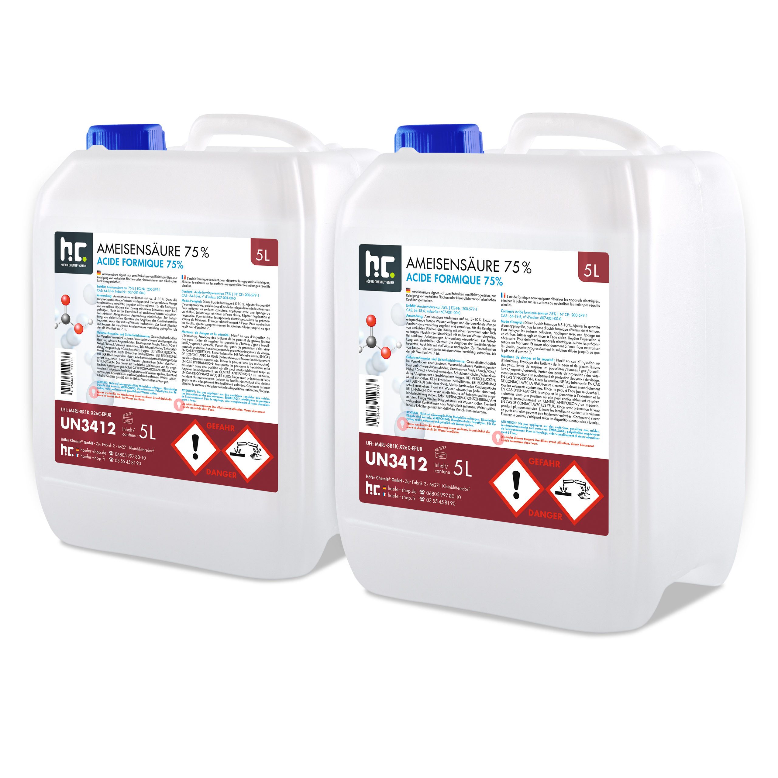 2x 5 L Ameisensäure 75% technische Qualität Grundreiniger