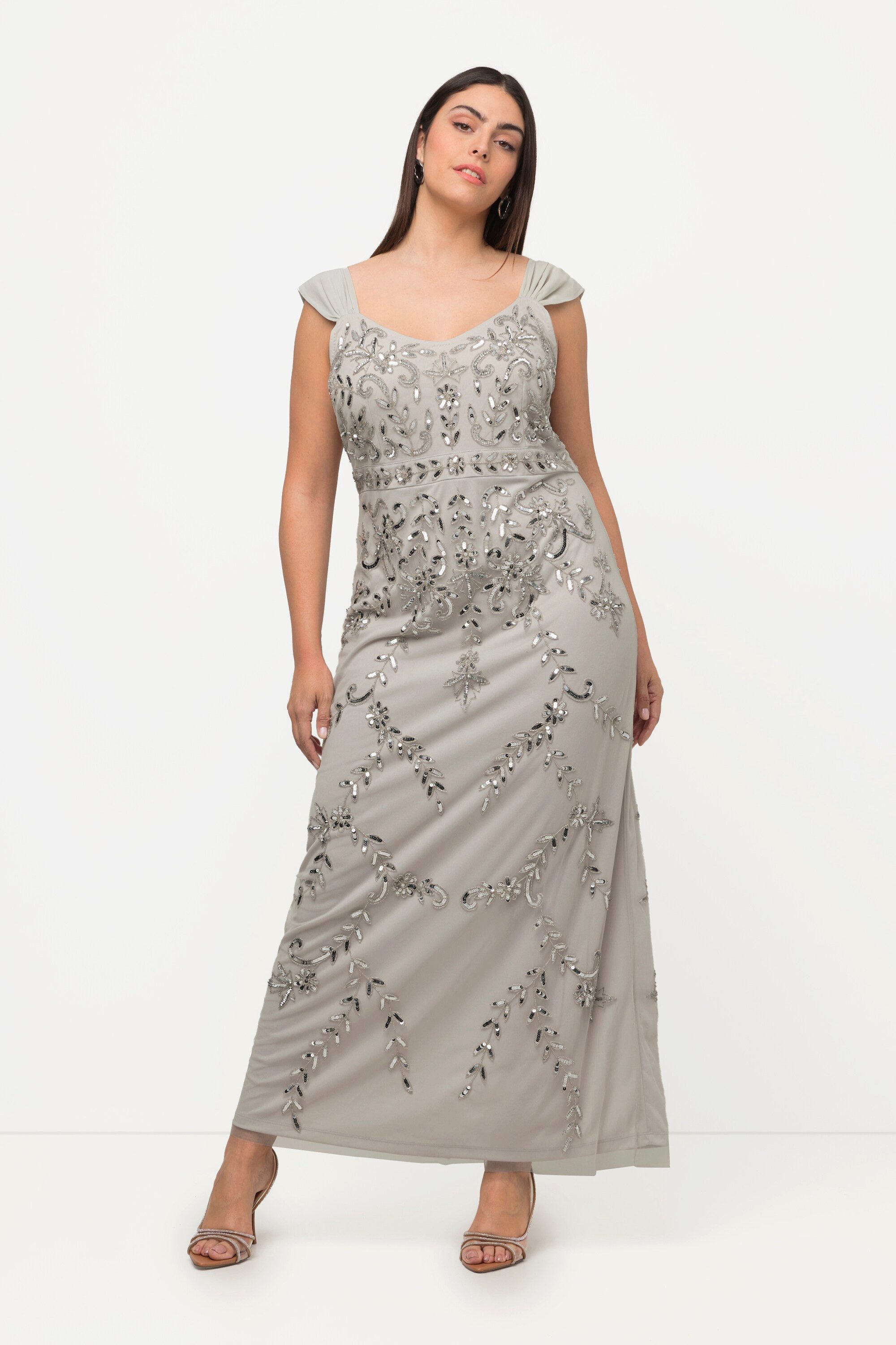 Ulla Popken Abendkleid Trägerkleid Pailletten A-Linie V-Ausschnitt günstig online kaufen