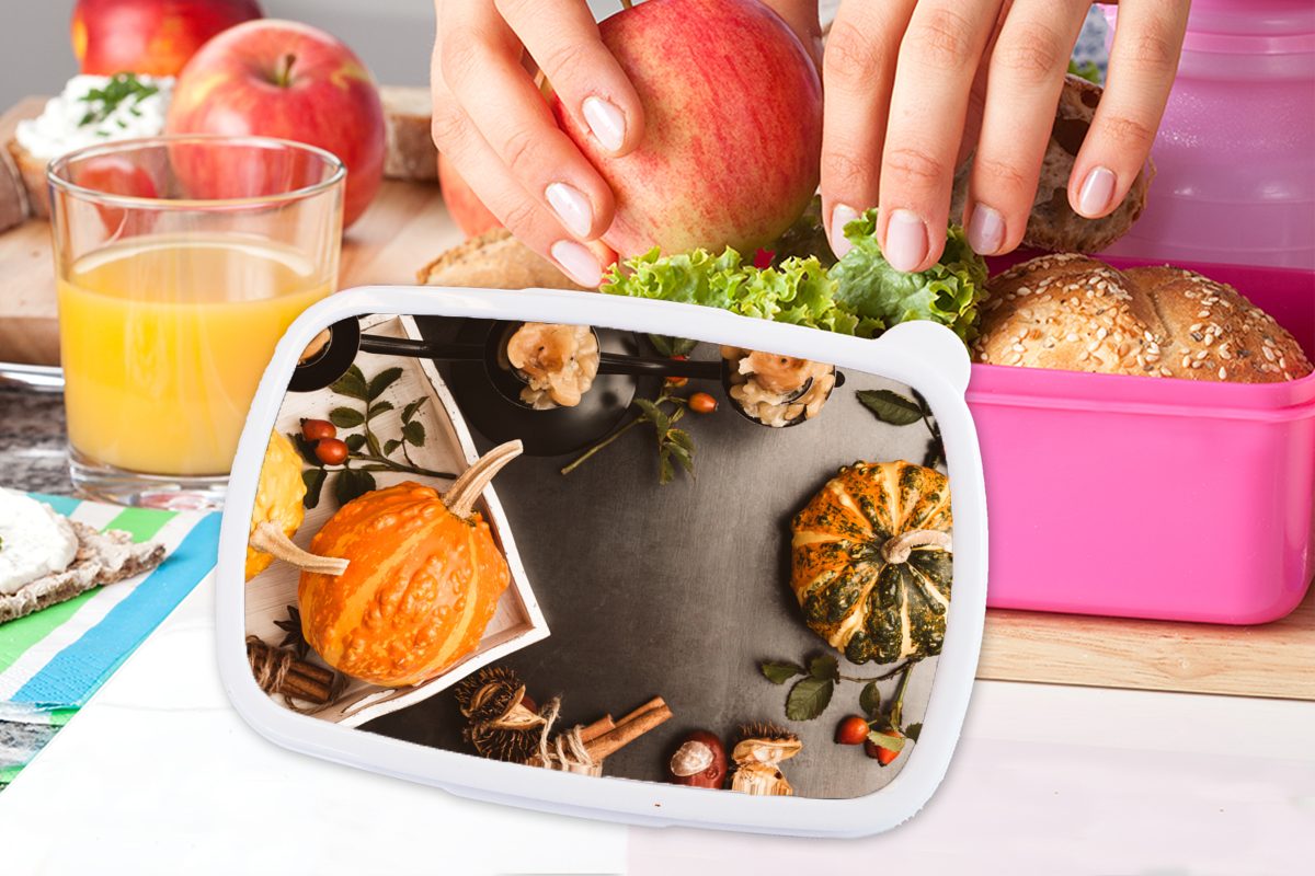 MuchoWow Lunchbox Herbst - - Kinder, (2-tlg), Kürbis für Mädchen, rosa Erwachsene, Kunststoff, Kunststoff Snackbox, Brotdose Tisch, Brotbox
