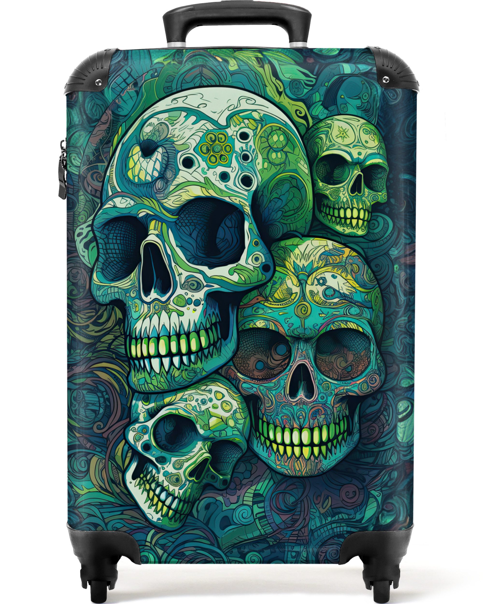 NoBoringSuitcases.com© Hartschalen-Trolley Totenkopf - Grün - Abstrakt - Natur - Totenkopf 55x35x20cm, Reisetasche mit Rollen, Koffer Handgepäck Flugzeug