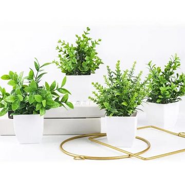 Kunstgras Künstliche Pflanzen mit Topf Gefälschte für Home Badezimmer 5 Stück, HIBNOPN