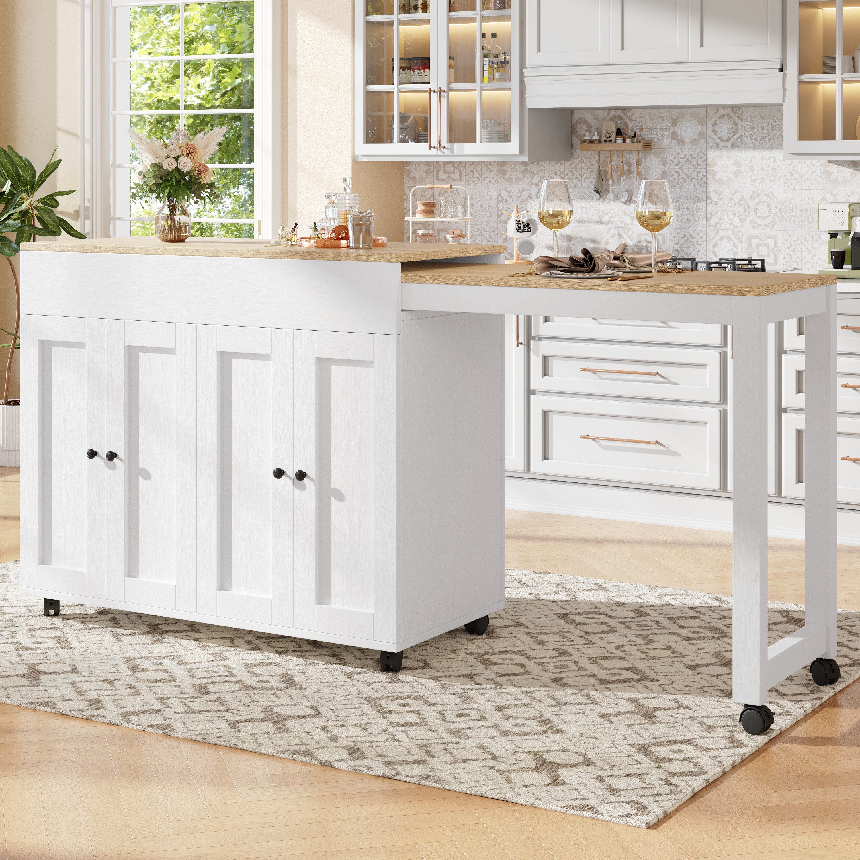 Flieks Küchenwagen mit ausziehbarer Bartisch und Arbeitstisch, (2 St), Serv günstig online kaufen