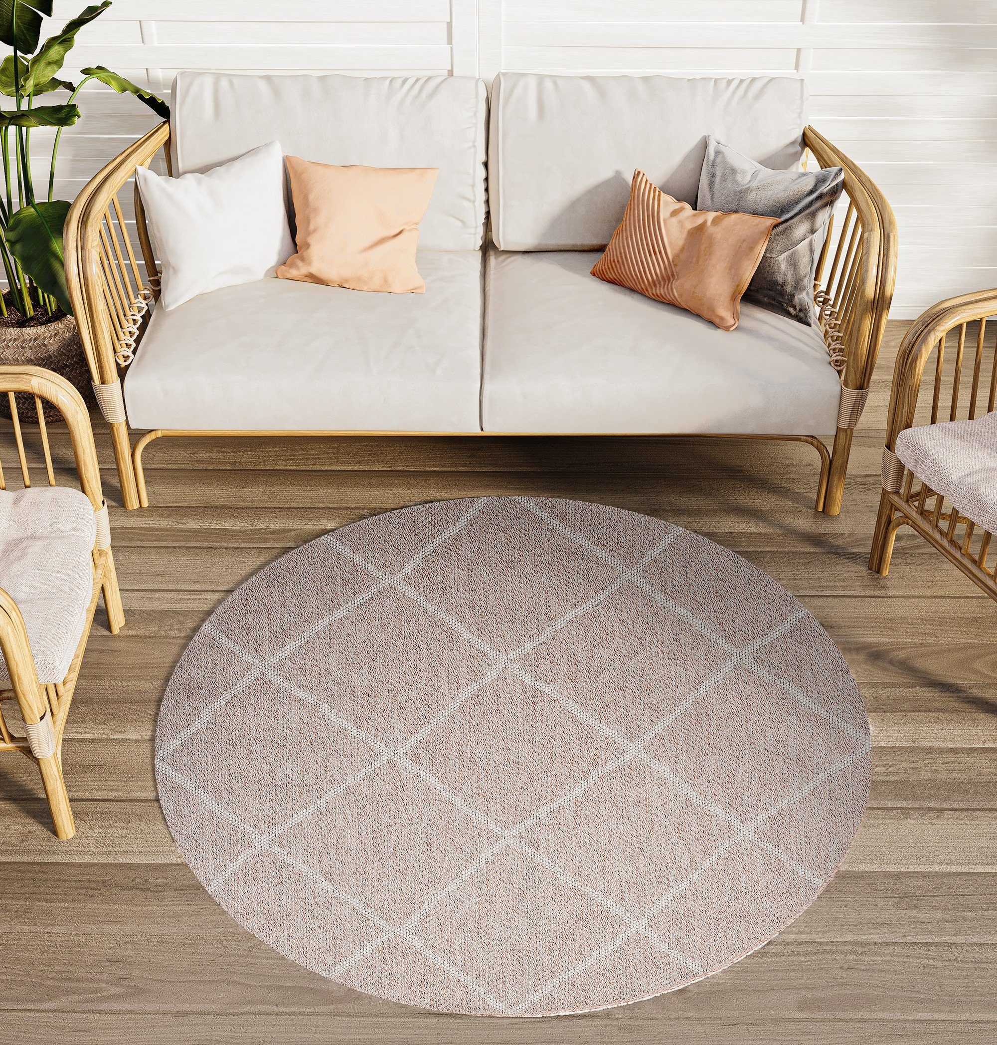 Tapiso Outdoorteppich ARRUBA RUND, rund, Höhe: 3 mm, Outdoor Indoor Wohnzimmer Schlafzimmer Terasse Balkon