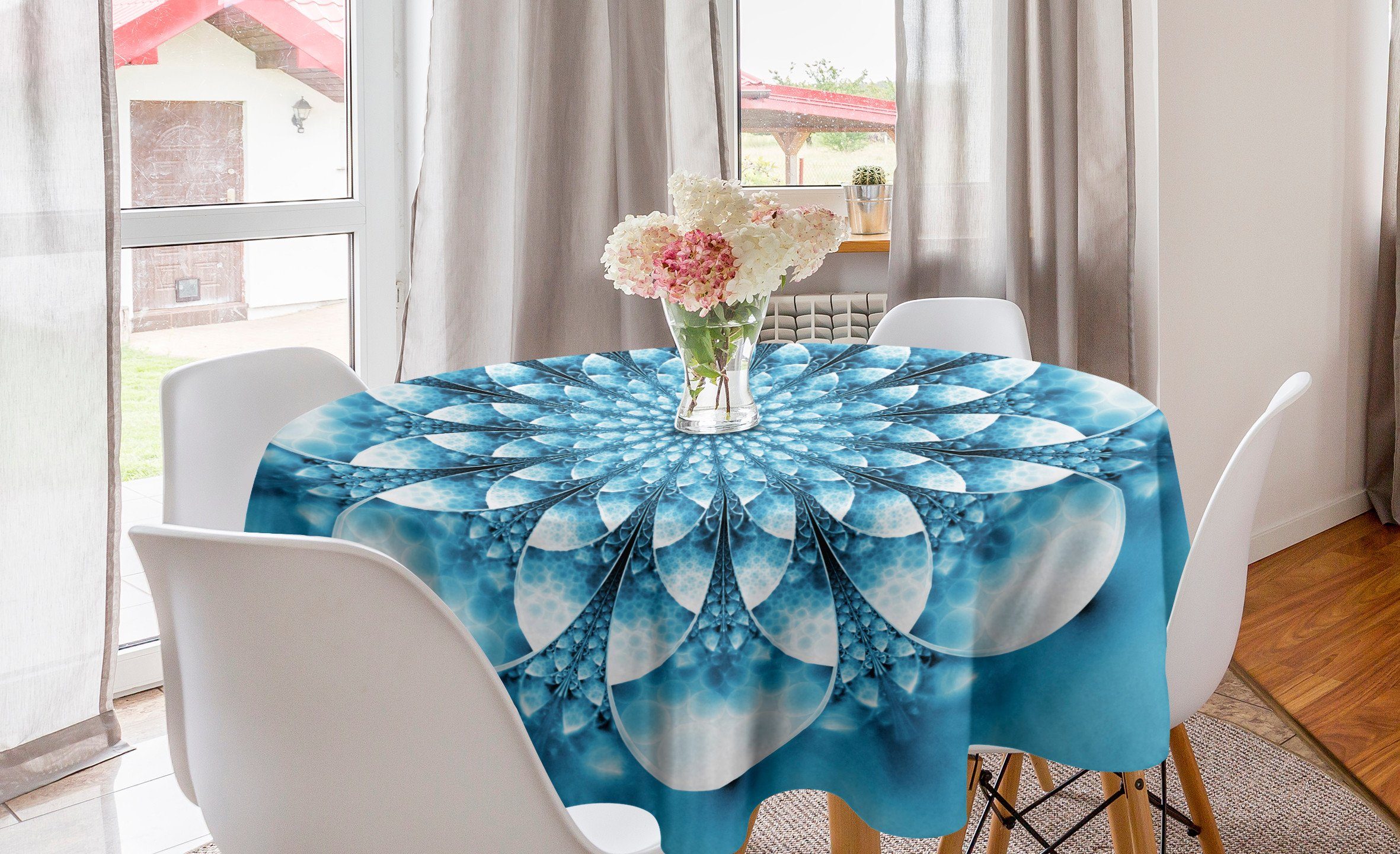 Abstrakt Mandala Abakuhaus Blumen Tischdecke für Küche Tischdecke Esszimmer Blauer Abdeckung Exotische Dekoration, Kreis