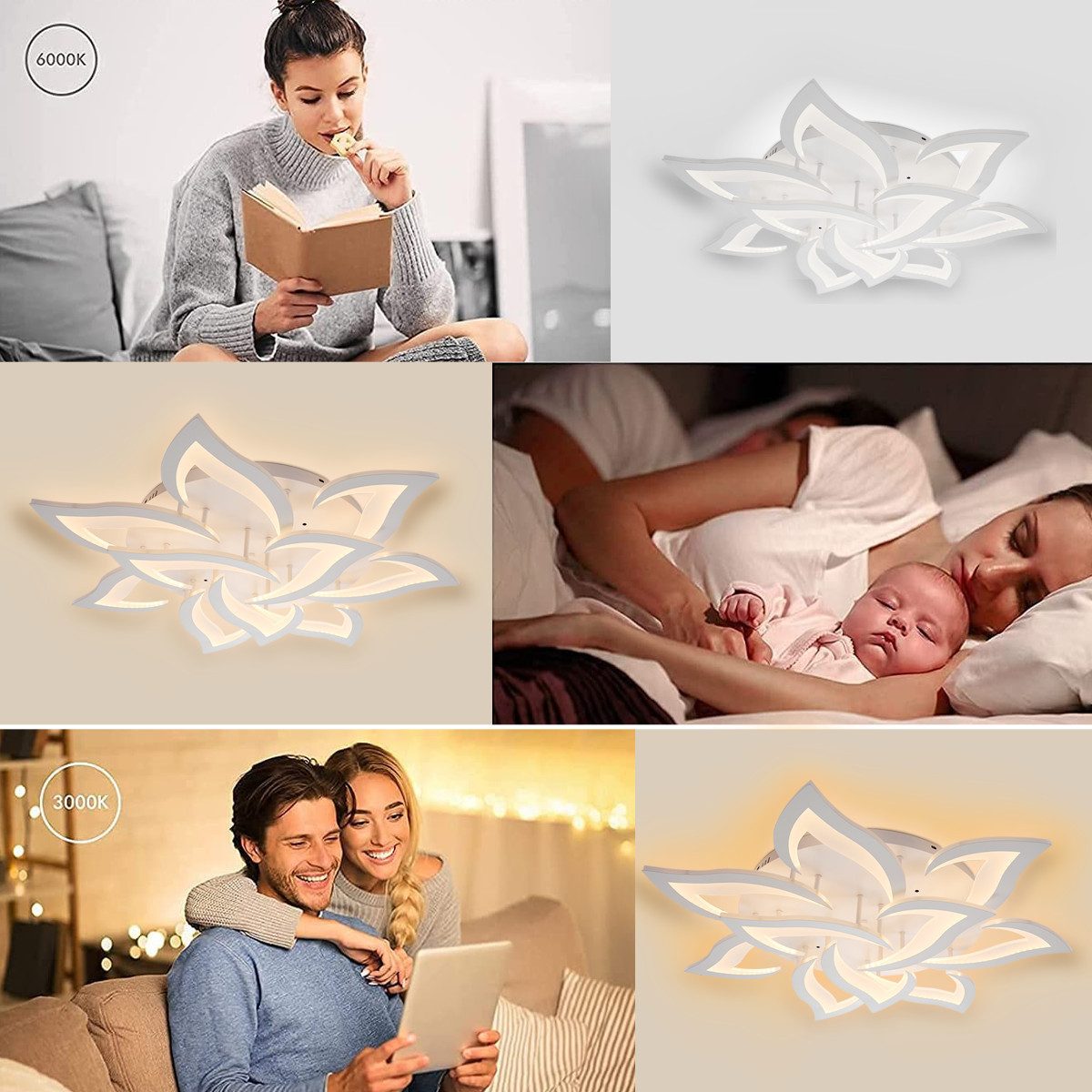 oyajia Deckenleuchte 10 Köpfe LED Deckenleuchte 82cm, Blumenförmiges Wohnzimmer Deckenlampe, LED fest integriert – Bild 5 von 5