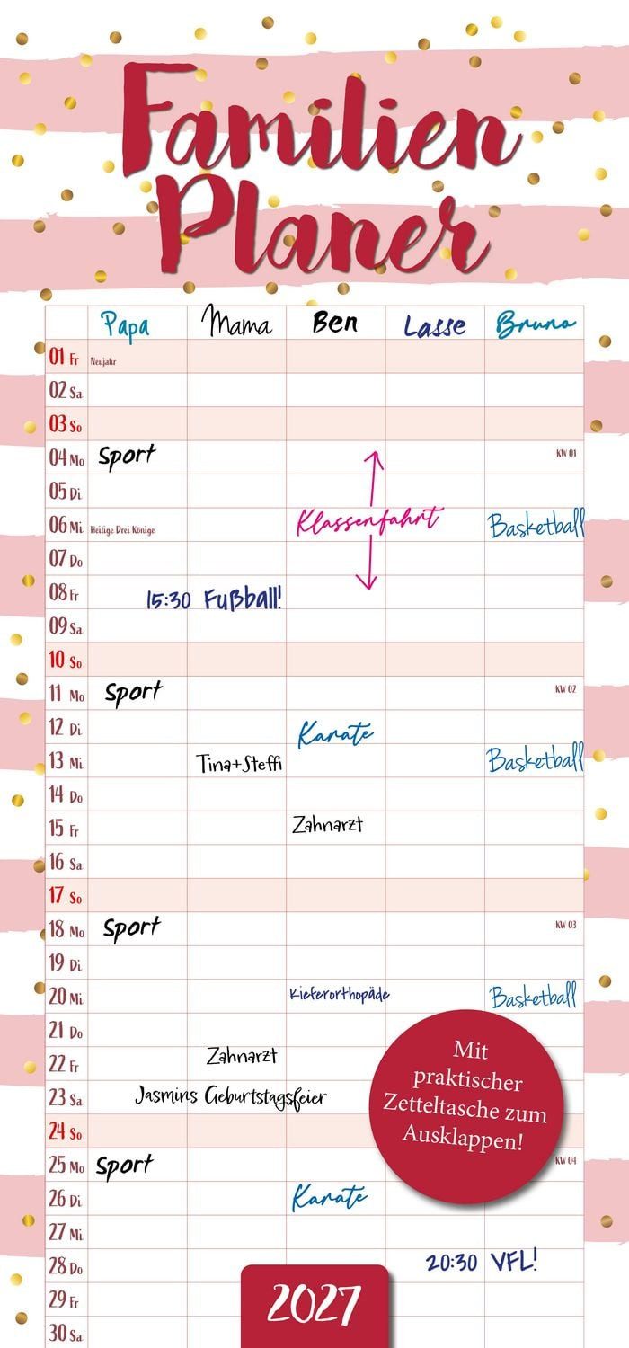 Familienkalender Familienplaner mit Tasche 2027