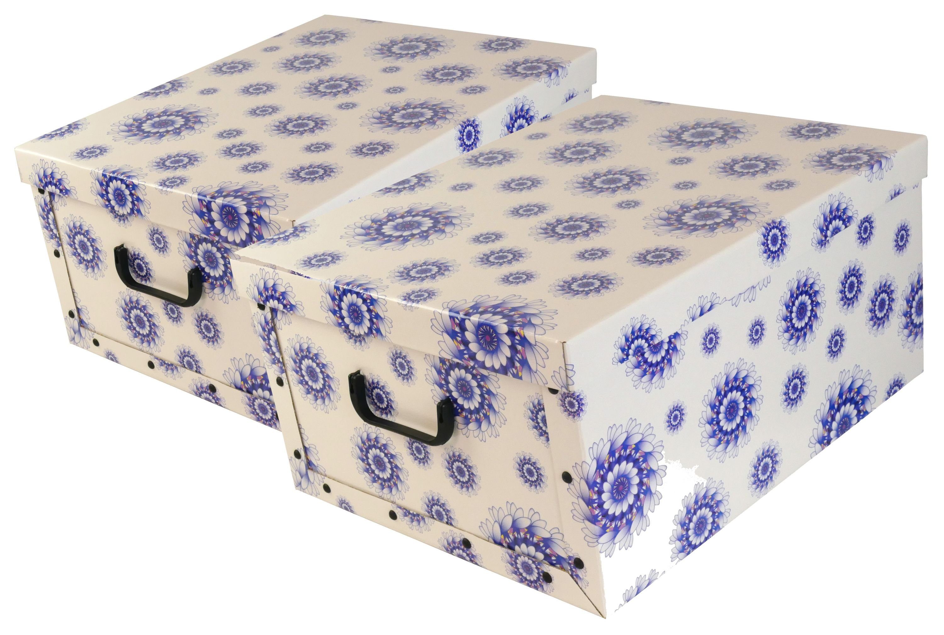 ARTRA Dekokorb (2 St), Ordnungsboxen Box Clip "Mandala Blumen Blau" Aufbewahrungsbox für Haushalt Büro Wäsche Geschenkbox Dekokarton Sammelbox Mehrzweckbox Ordnungskarton Ordnungsbox Geschenkekarton | Dekokörbe