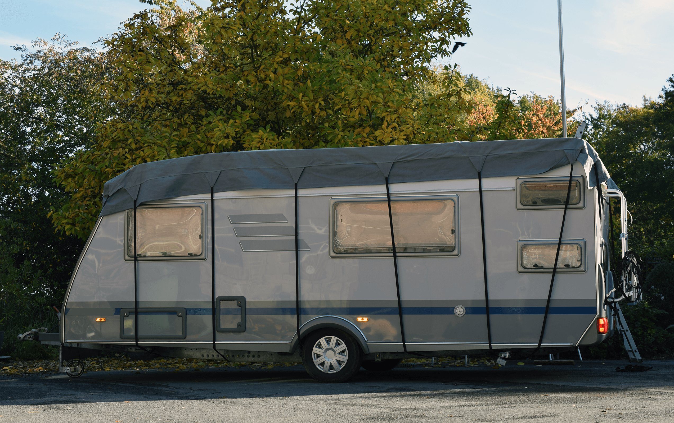 Schutzdach Yard UV-beständig, Wohnwagen cm Stück, 300 und Inkl. (LxB) x Tragetasche), cm Green atmungsaktiv (1 Dachschutzplane schimmelresistent Wohnmobil 750 & Wohnwagenschutzhülle