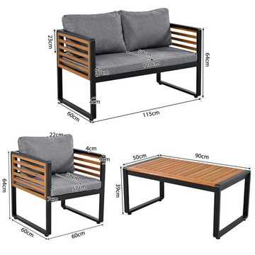 Ulife Gartenlounge-Set Gartenmöbel-Set mit verzinktem Eisenrahmen, (4-tlg), 1x2-Sitzer-Sofa, 2x Einzelstühle, 1x Tisch,Armlehnen aus Holz