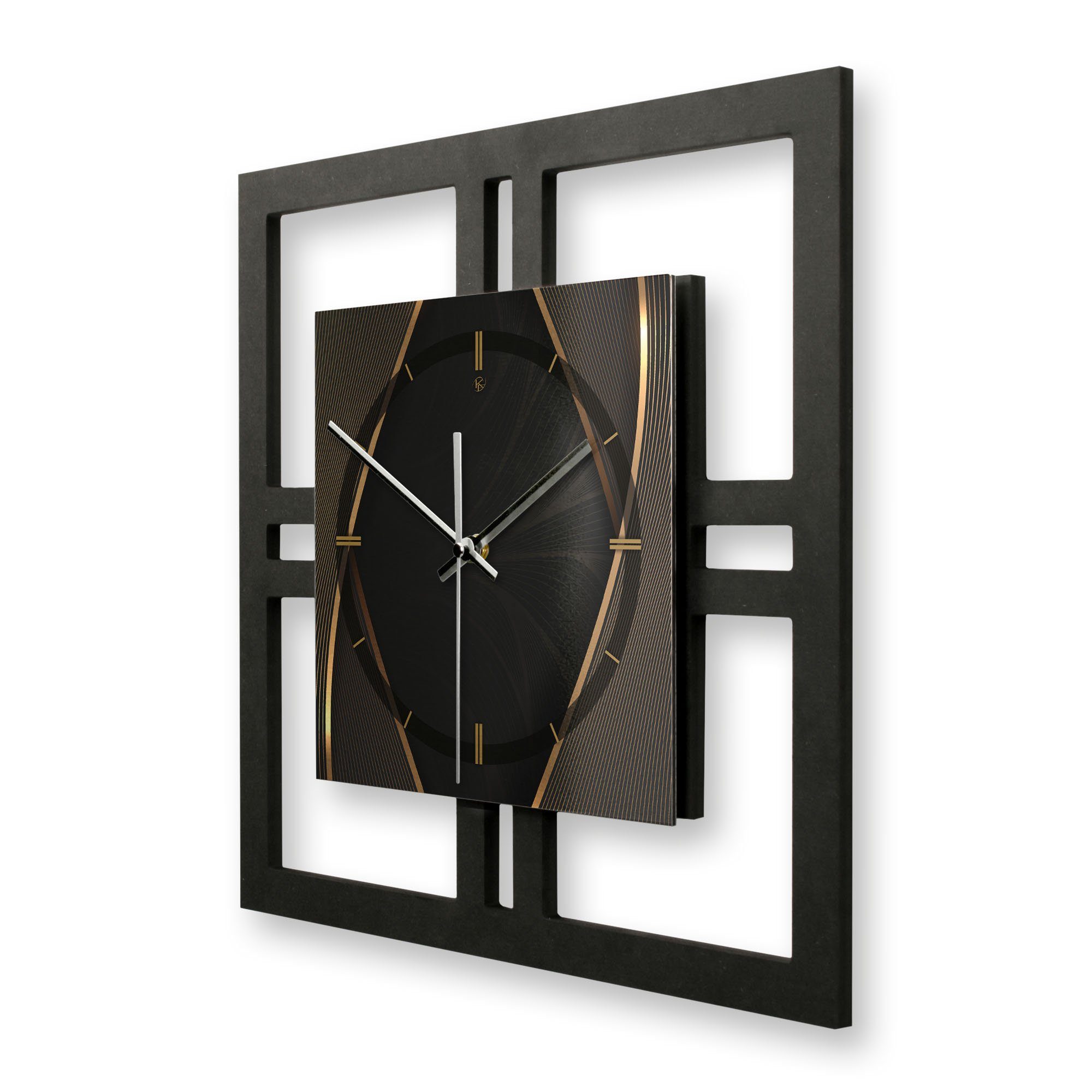 Kreative Feder Wanduhr Designer-WANDUHR „Black & Gold“ in modernem Metallic günstig online kaufen