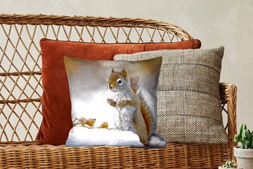 MuchoWow Dekokissen Eichhörnchen - Nüsse - Schnee - Winter - Nagetiere - Jahreszeiten, Zierkissen mit Füllung für Wohzimmer, Schlafzimmer, Deko, Sofakissen