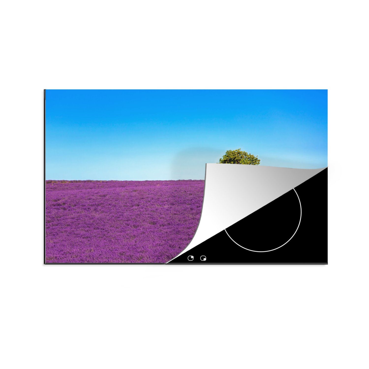 MuchoWow Herdblende-/Abdeckplatte Baum - Lila - Himmel - Lavendel, Vinyl, (1 tlg), 80x52 cm, Induktionskochfeld Schutz für die küche, Ceranfeldabdeckung