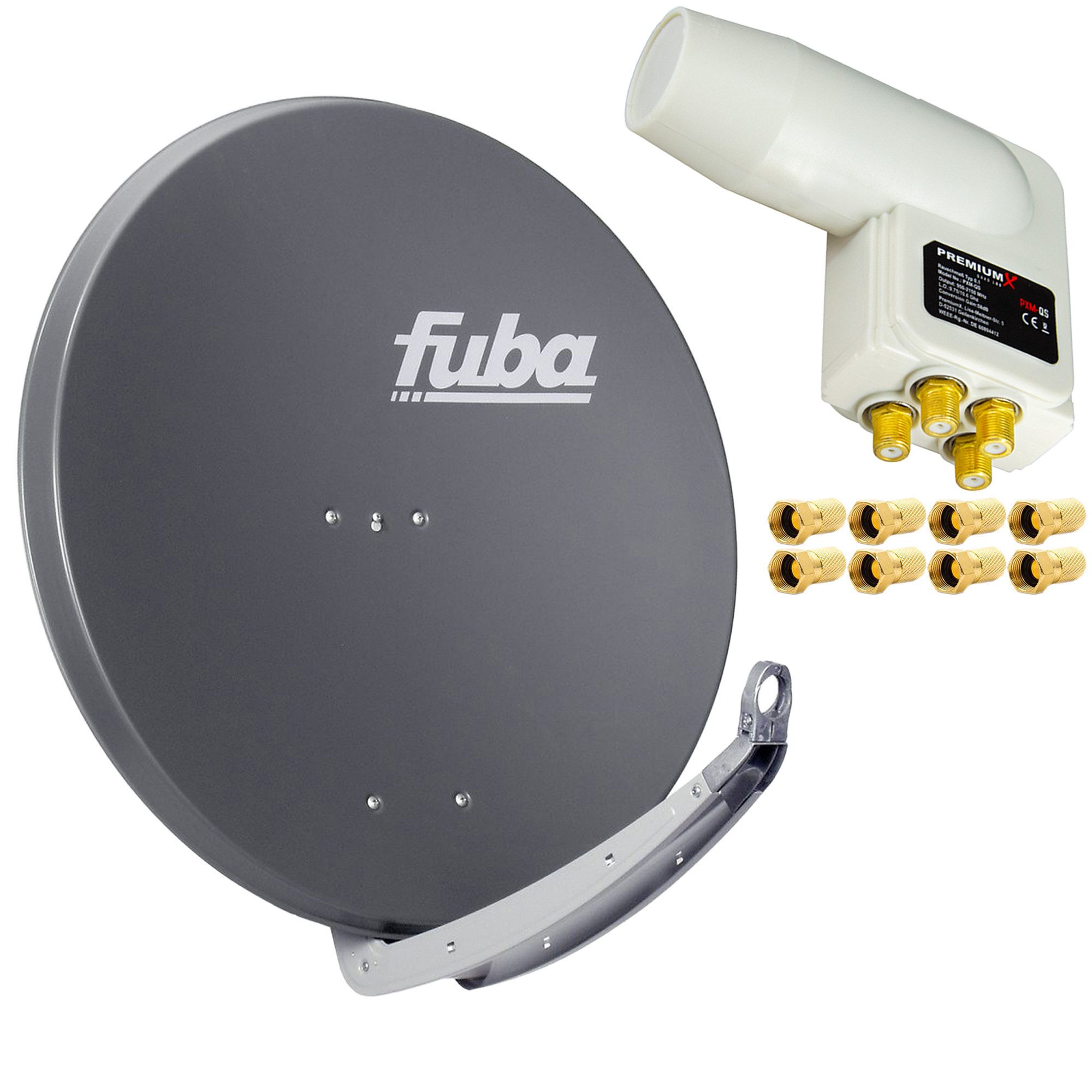 Fuba DAA 850 A Sat Schüssel Alu Anthrazit LNB Quad 8x F-Stecker SAT-Antenne