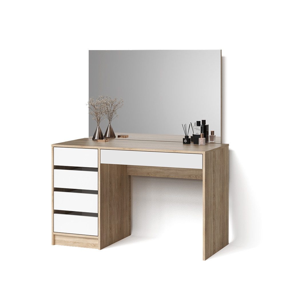 Livinity® Schminktisch Imola, Weiß/Sonoma/Sonoma, 120 cm (2-St)