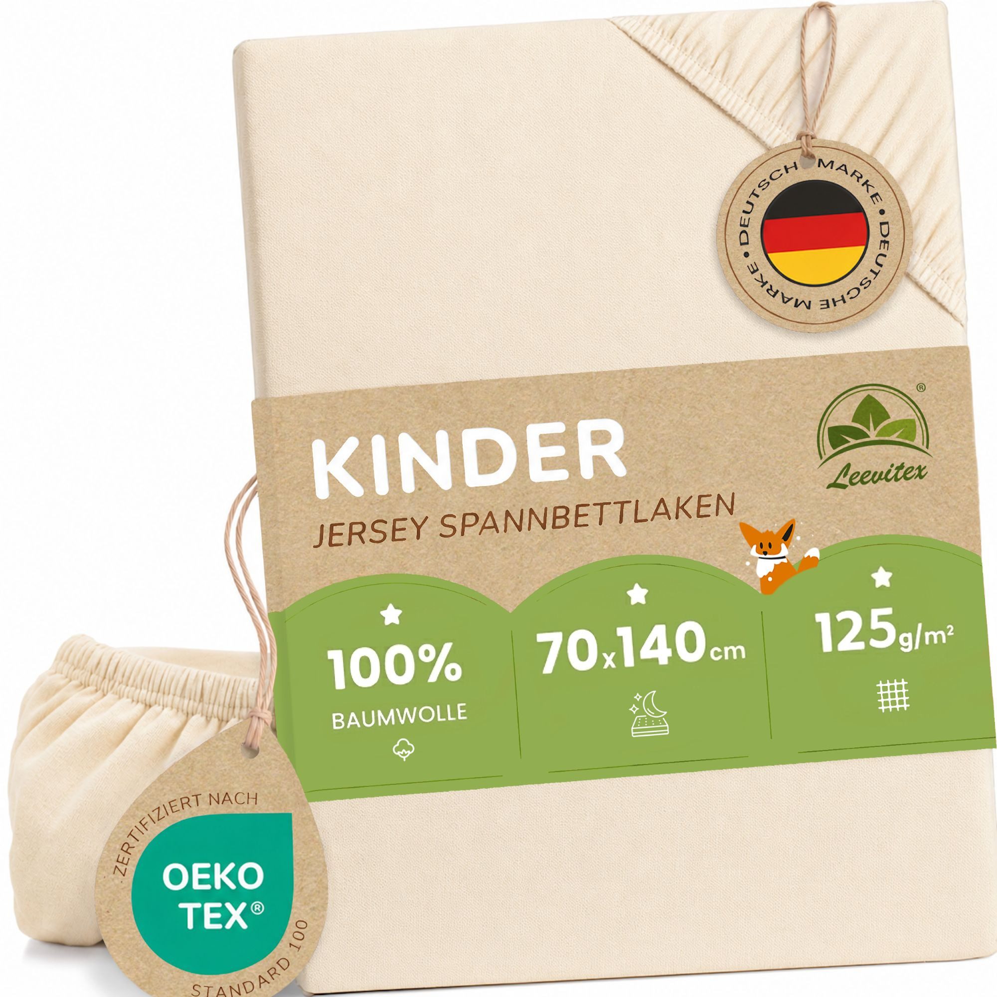 leevitex® Spannbettlaken in verschiedenen Größen und Farben, Jersey aus 100% Baumwolle, Jersey, Gummizug: rundum, (1 Stück), für Kinder- & Standardmatratzen, OEKO-TEX® STANDARD 100 zertifiziert