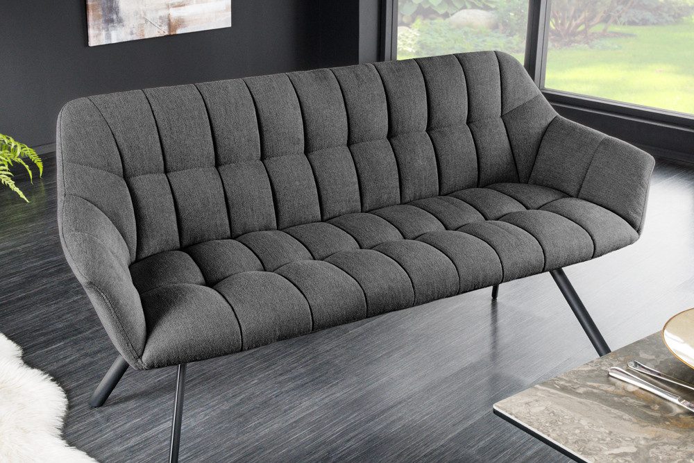 riess-ambiente Sitzbank PAPILLON 165cm anthrazit - Flachgewebe, Metall-Füße, mit Armlehne (Einzelartikel, 1-St), gepolsterte Bank mit Rückenlehne – ideal für Esstisch, Küche & Flur
