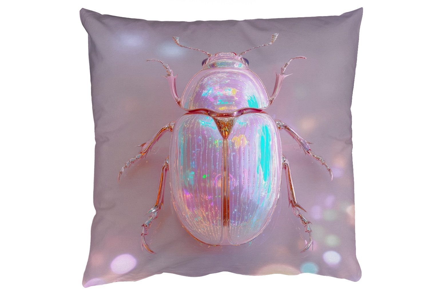 MuchoWow Dekokissen Käfer - Metallic - Lichteffekt - Rosa, Zierkissen mit Füllung für Wohnzimmer, Sofakissen, 40x40 cm