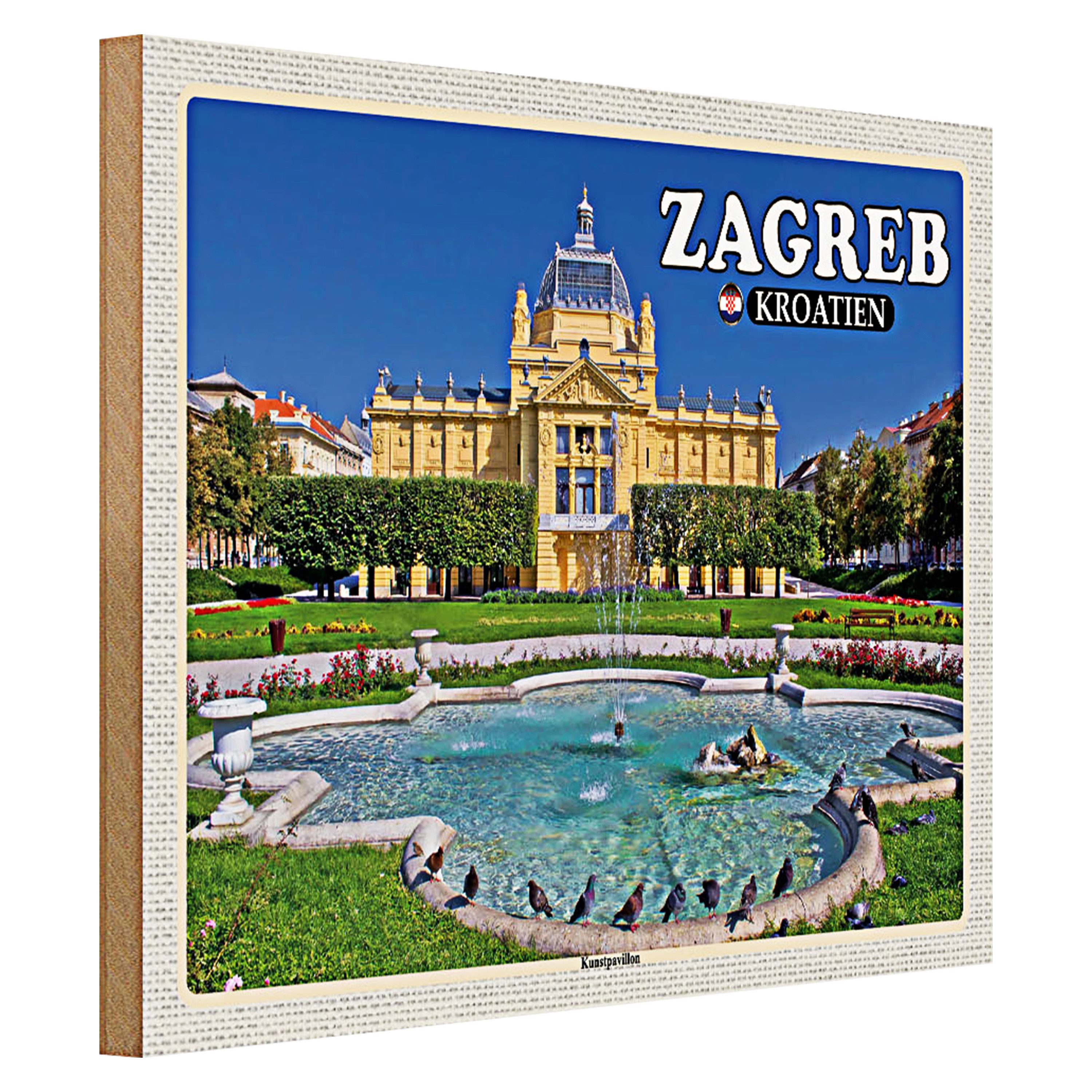 Roomando Holzbild Reise 40x30cm Zagreb Kroatien Kunstpavillon