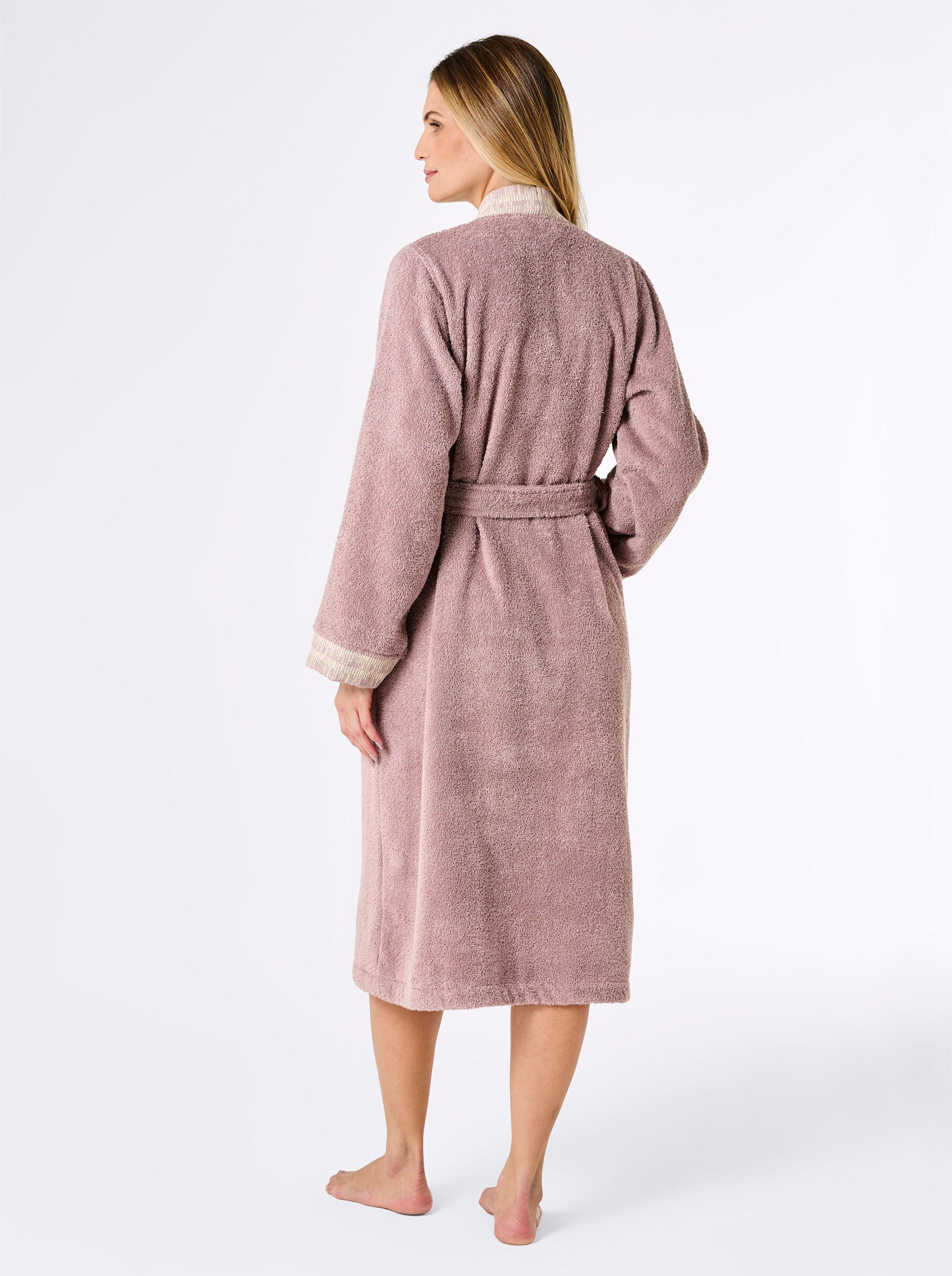 Plantier Damenbademantel Bademantel Langarm, Baumwolle, Bindeband