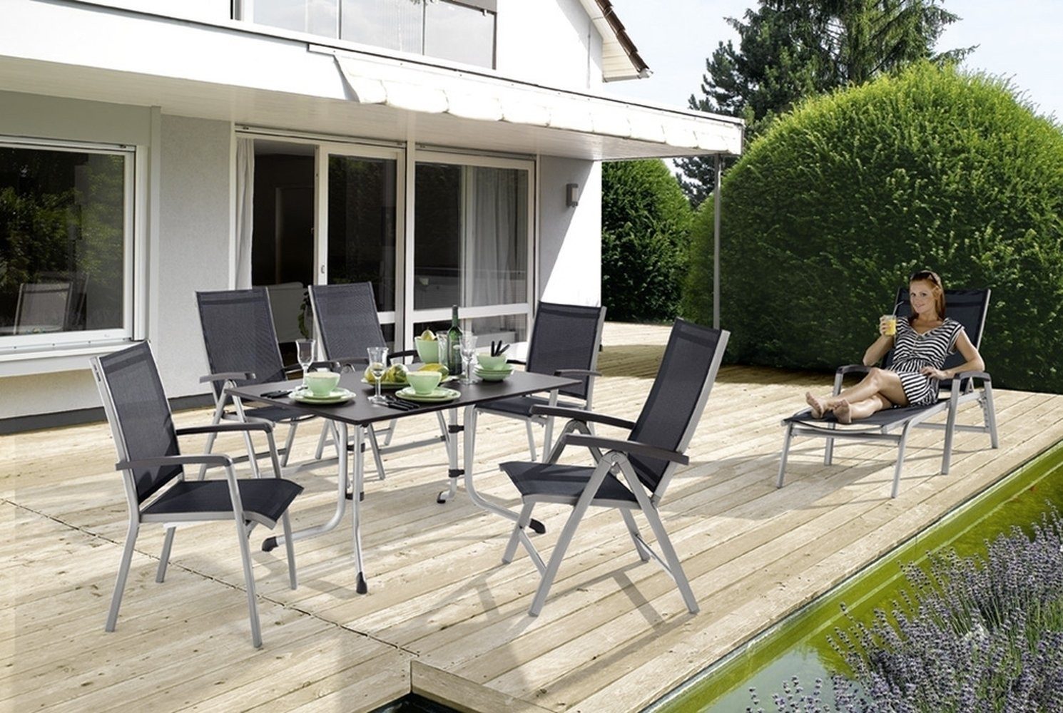 Sieger Gartenmöbel Klappstuhl in Eisengrau, Kunstfasergewebe - 71x109x62cm (BxHxT)