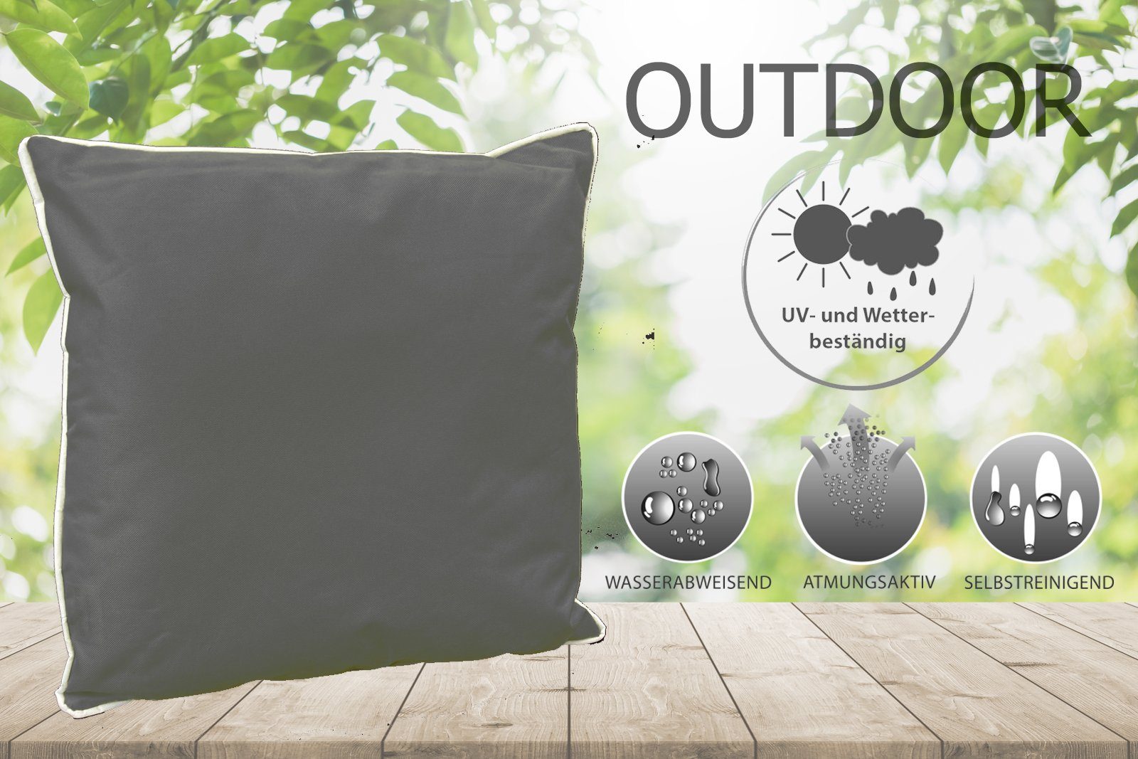 heimtexland Dekokissen Outdoorkissen Garten Outdoor Kissen wetterfest, Lotus Effekt, schmutz- und wasserabweisend, inkl. Füllung