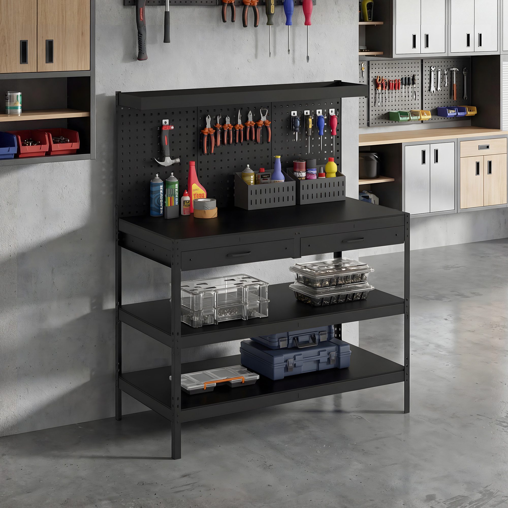 HOMCOM Werkbank Arbeitstisch mit Lochwand, 2 Schubladen, Werktisch, (Set, 1-tlg), 272kg Tragkraft