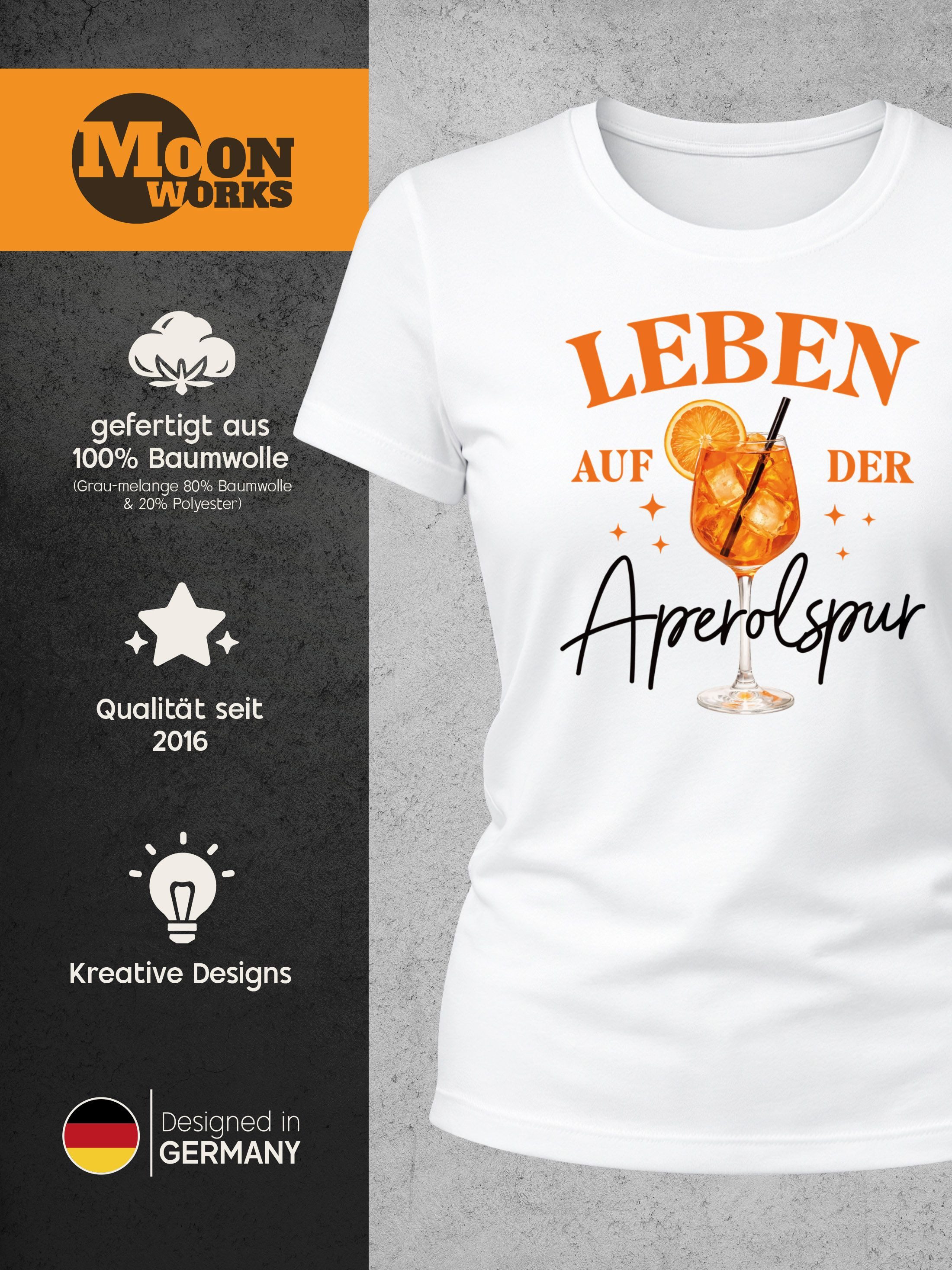MoonWorks Print-Shirt Damen T-Shirt Spruch - Aperolspur - Kostümidee Mädelsabend JGA mit Print – Bild 5 von 5