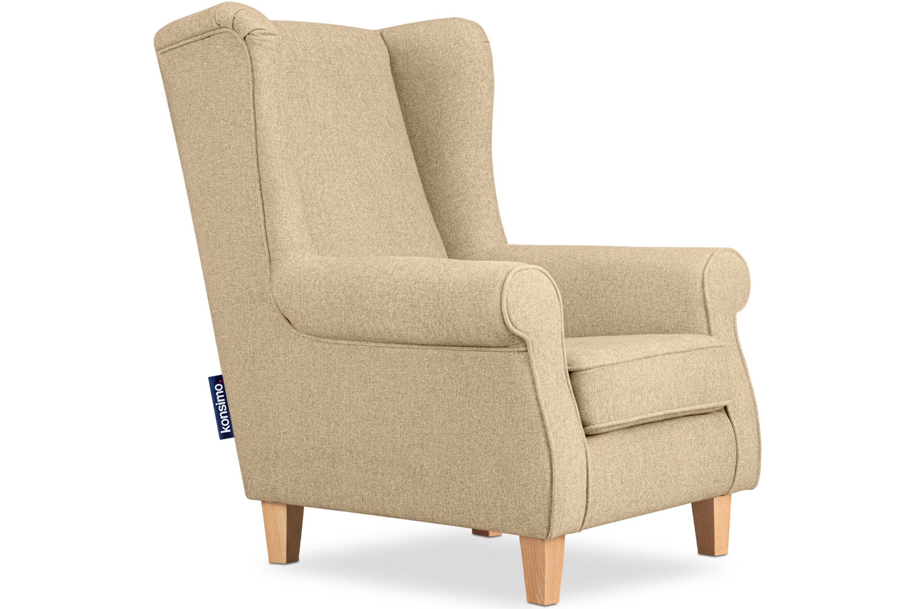 KONSIMO® Ohrensessel MILES Gepolsterter Sessel, mit Armlehnen, Massivholzbeine
