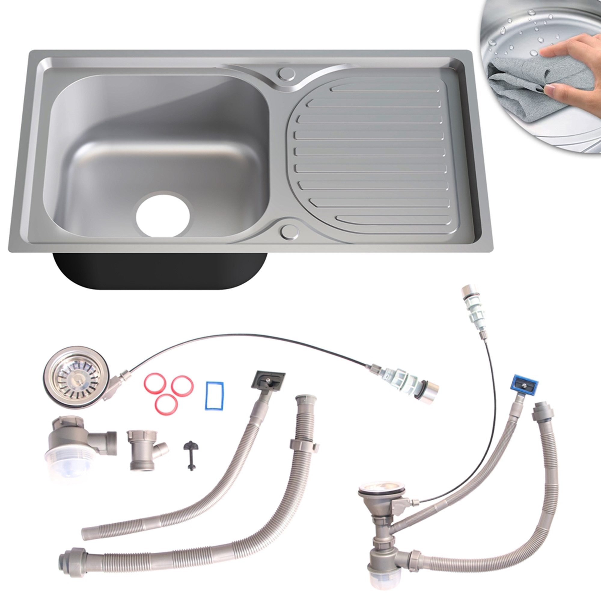 Mucola Edelstahlspüle Edelstahlspüle Spülbecken Einbauspüle Küchenspüle Spüle Eckig Zubehör, Rechteckig, 76/42 cm, (Set, 1 St., Nein), Anti-Kondensbeschichtung
