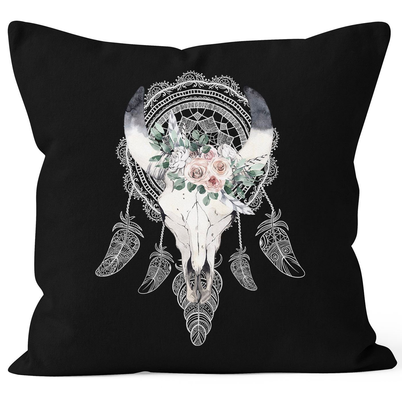 Autiga Dekokissen Kissenbezug Boho Skull Totenkopf Schädel Traumfänger Dreamcatcher Bohamien Kissen-Hülle Deko-Kissen Autiga® schwarz | Dekokissen