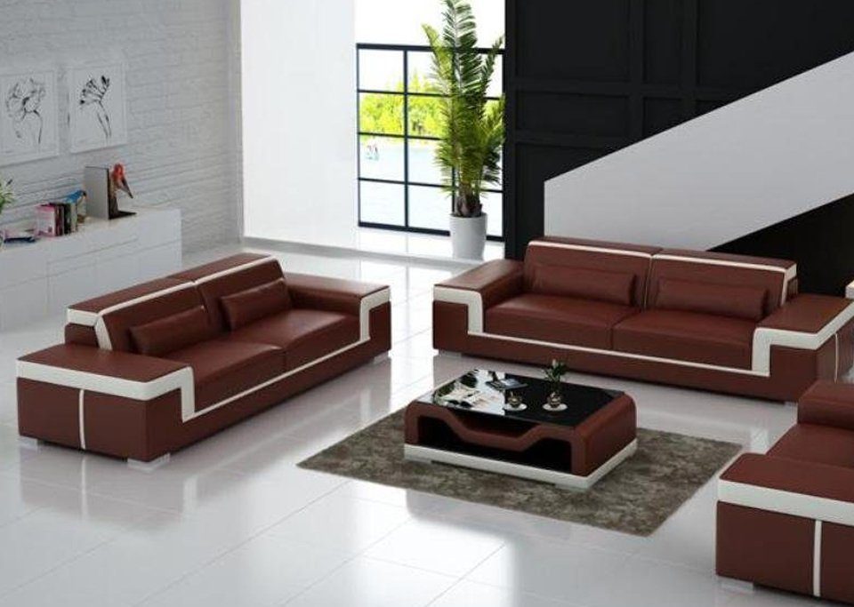 JVmoebel Sofa Sofagarnitur 3+3 Sitzer Leder Sofa Couch Polster Sofagarnitur Modern, Made in Europe