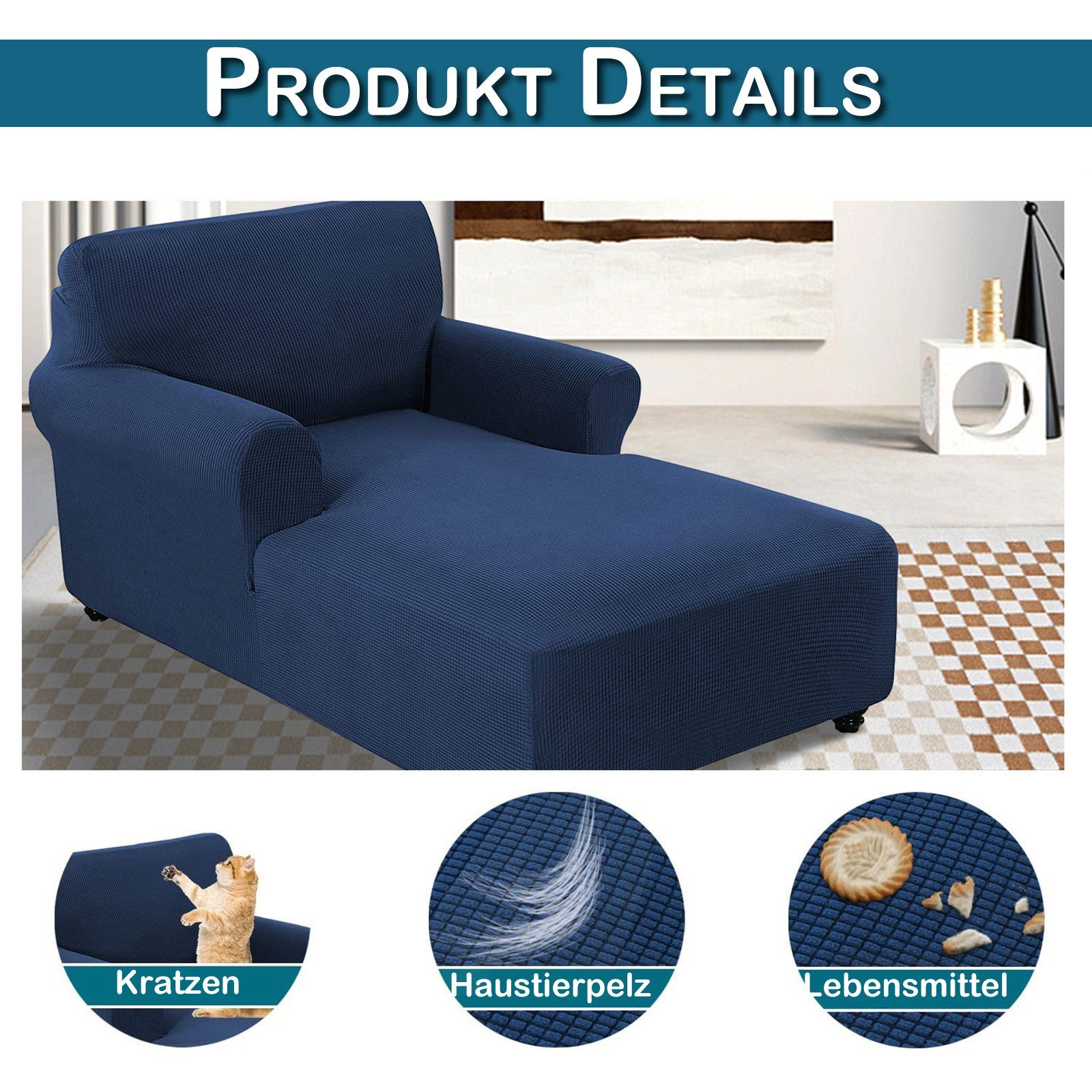 BTTO Sofahusse Stuhlhusse Samt, Stretch, für Arm Chaiselongue Couchüberzug, Longseat Sessel Sitzkissenbezug