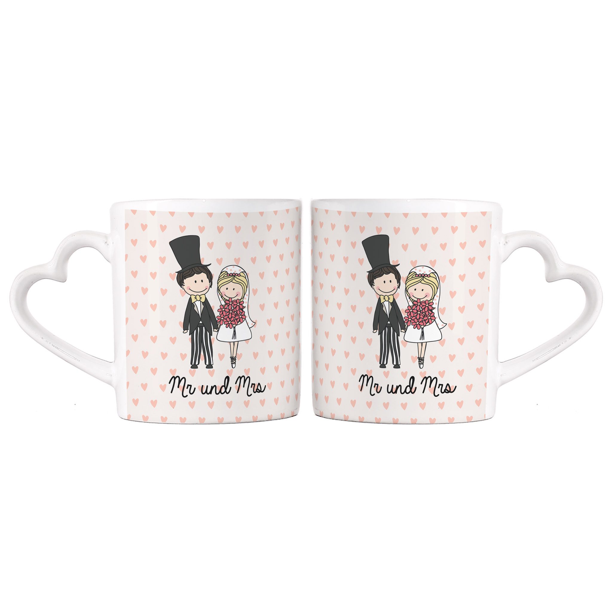 Herz & Heim Tasse 2er Set mit Henkel in Herzform und Motiven für Paare