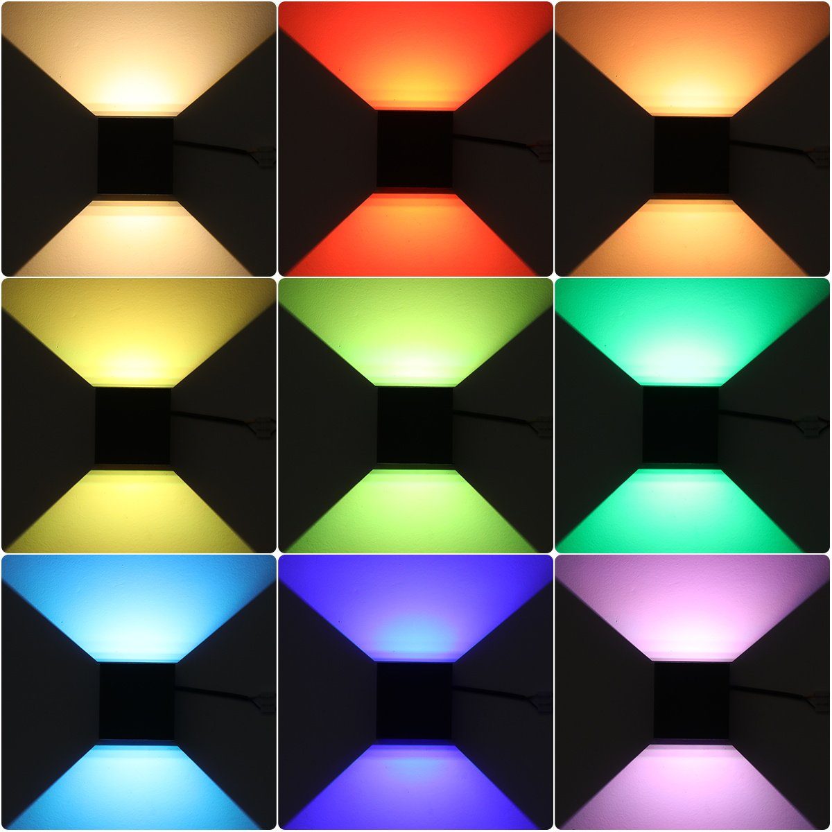 LED Innen/Außen, Warmweiß, Farbwechsel, LED 7W steuerbar fest einstellbarer Wandlampe Wandleuchte Smart Stücke LETGOSPT (wifi) 7W-RGB WiFi Abstrahlwinkel-Wandleuchte Wandlampe integriert, RGB, RGB App/Sprachsteuerung, 2