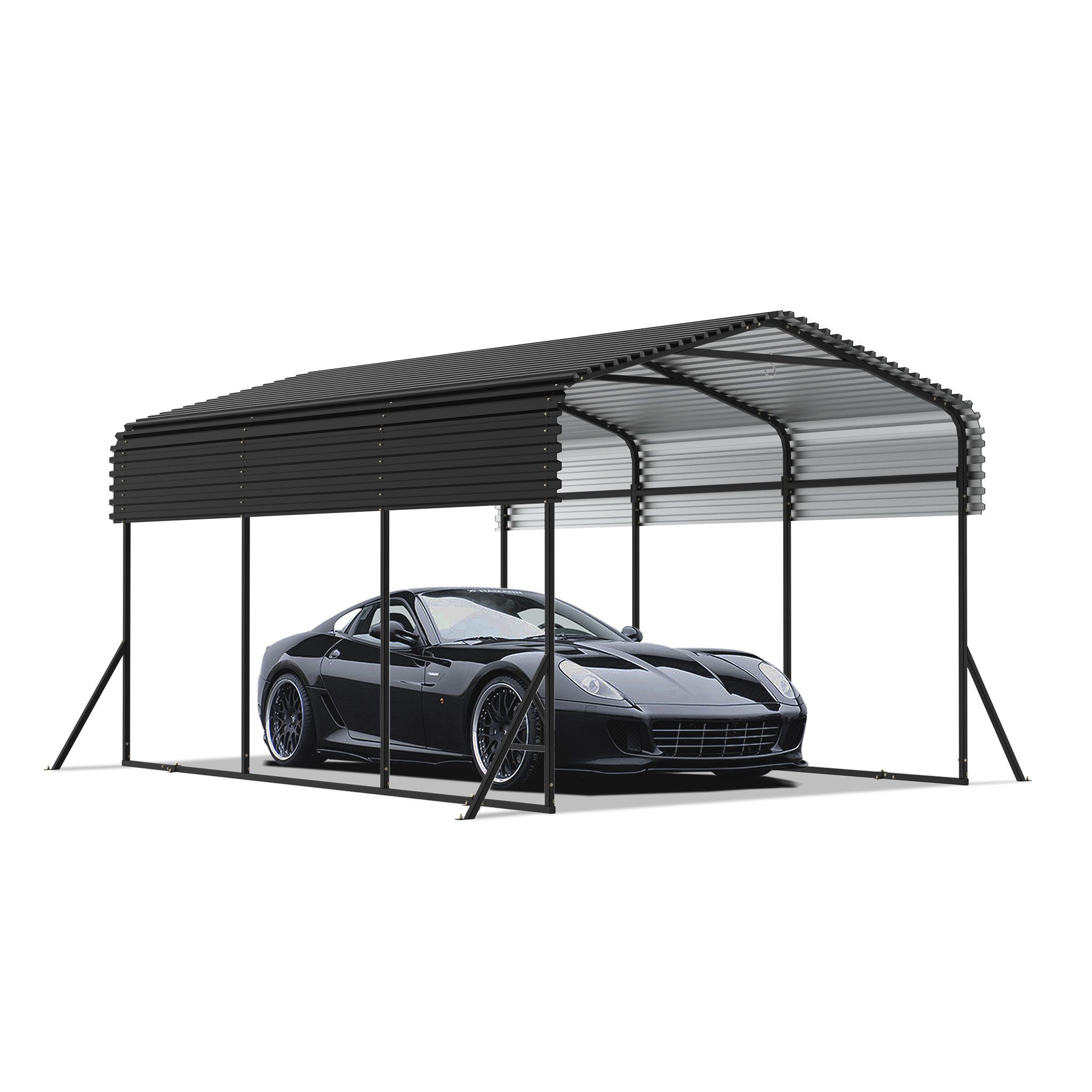 FIVMEN Einzelcarport Metall Carport Zeltgarage, Hochleistungs-Überdachung mit verstärkter