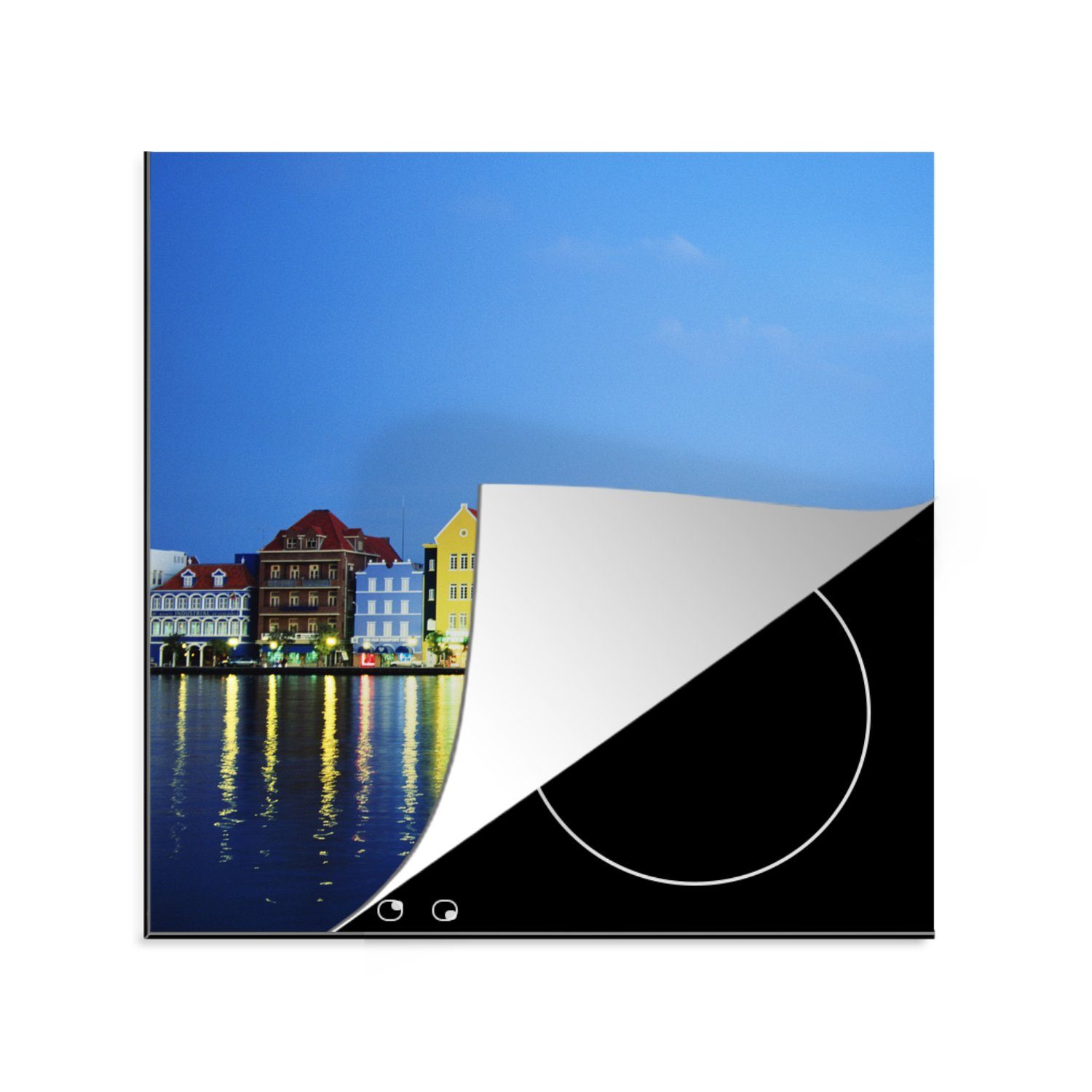 tlg), Vinyl, MuchoWow küche - Curacao - für Skyline Herdblende-/Abdeckplatte (1 Arbeitsplatte 78x78 cm, Ceranfeldabdeckung, Willemstad,