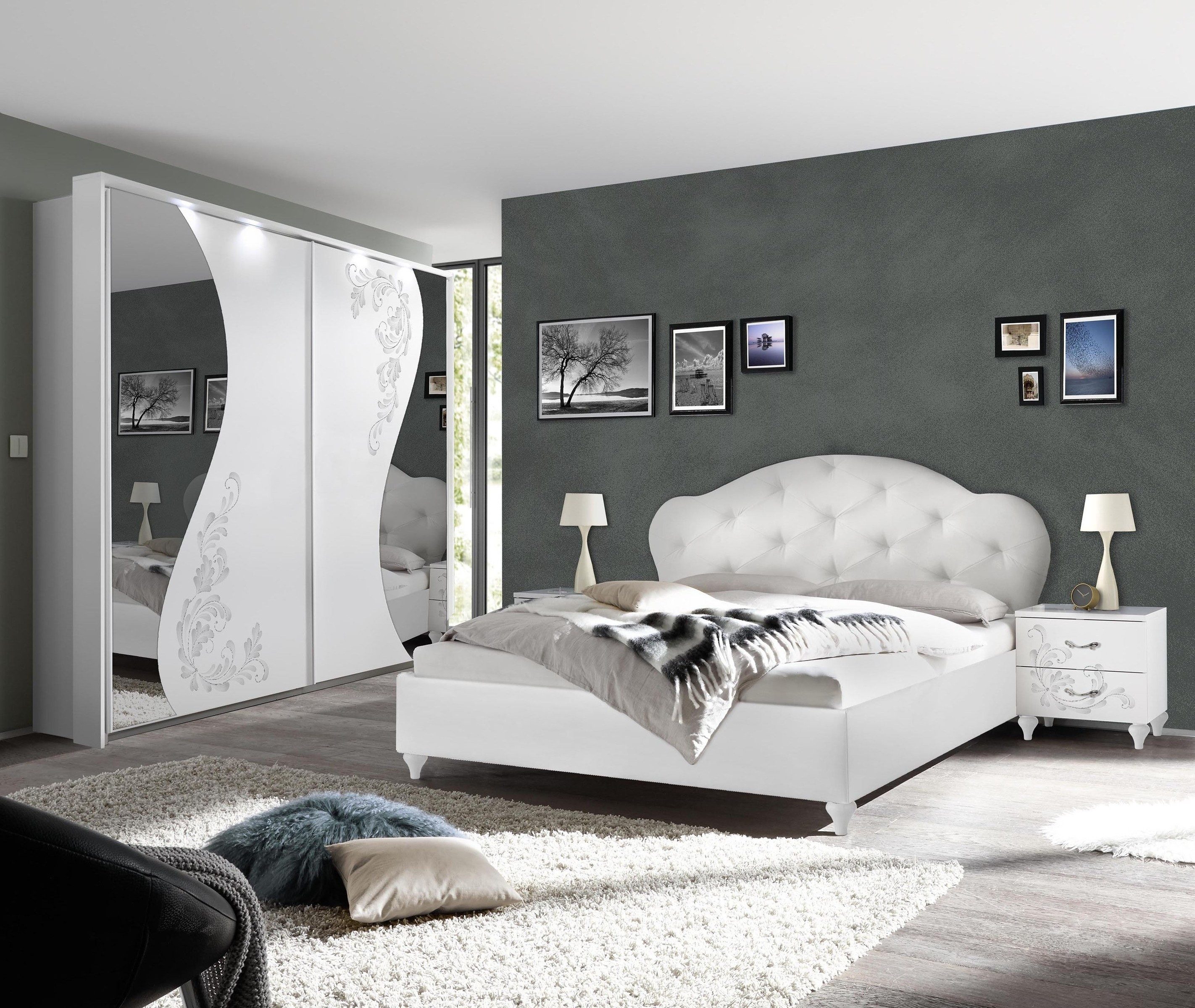 möbelando Kommode Noella (BxHxT: 104x92x46 cm), in Weiss Melamin mit Siebdruck mit 3 Schubladen