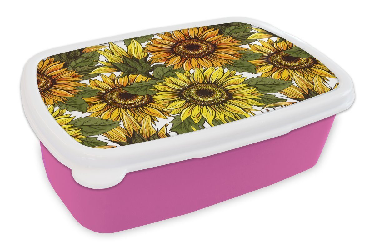 MuchoWow Lunchbox Sonnenblume - Vintage - Design, Kunststoff, (2-tlg), Brotbox für Erwachsene, Brotdose Kinder, Snackbox, Mädchen, Kunststoff rosa