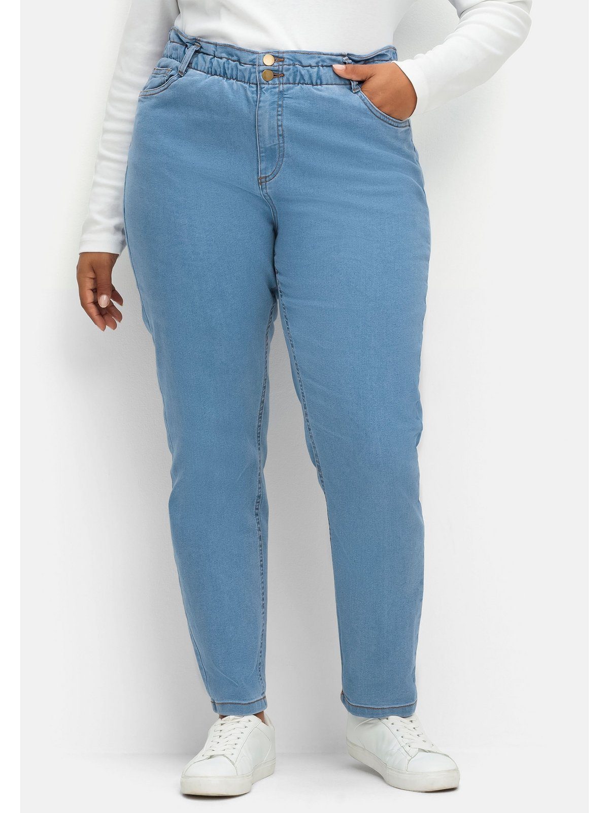 light Sheego Paperbag-Schnitt blue im Größen Gerade extrahohen Denim Große Jeans