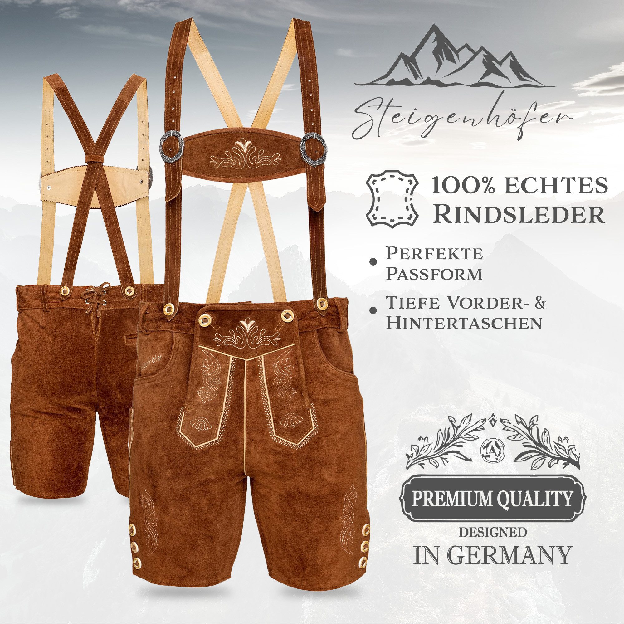 Steigenhöfer Manufaktur Trachtenlederhose Lederhose Herren Tracht kurz - An günstig online kaufen