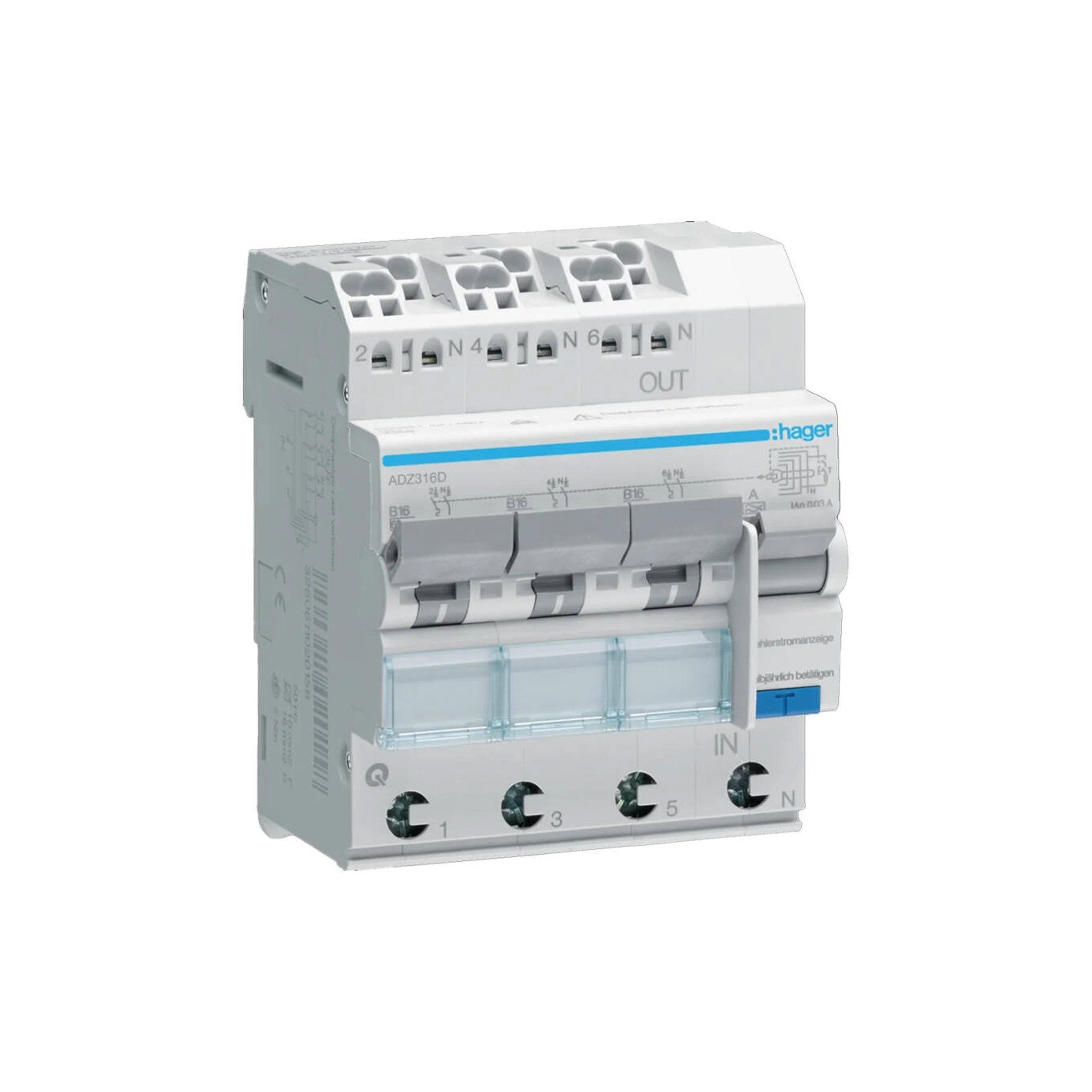 Hager Schalter Hager ADZ316D FI/LS-Schalter B16A 30mA 1P+N Typ A Personenschutz (1-St)